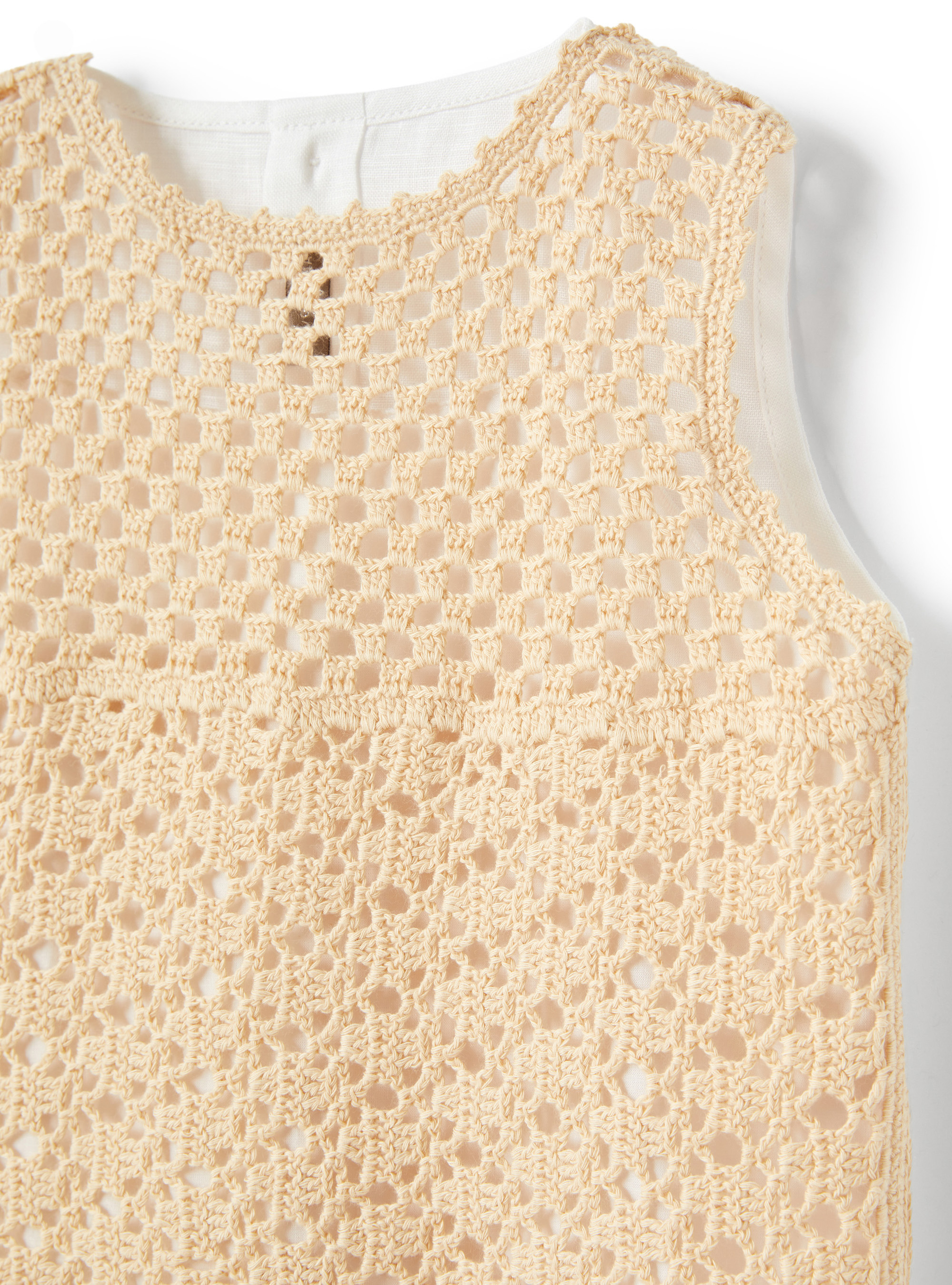 White crochet and linen top - Beige | Il Gufo