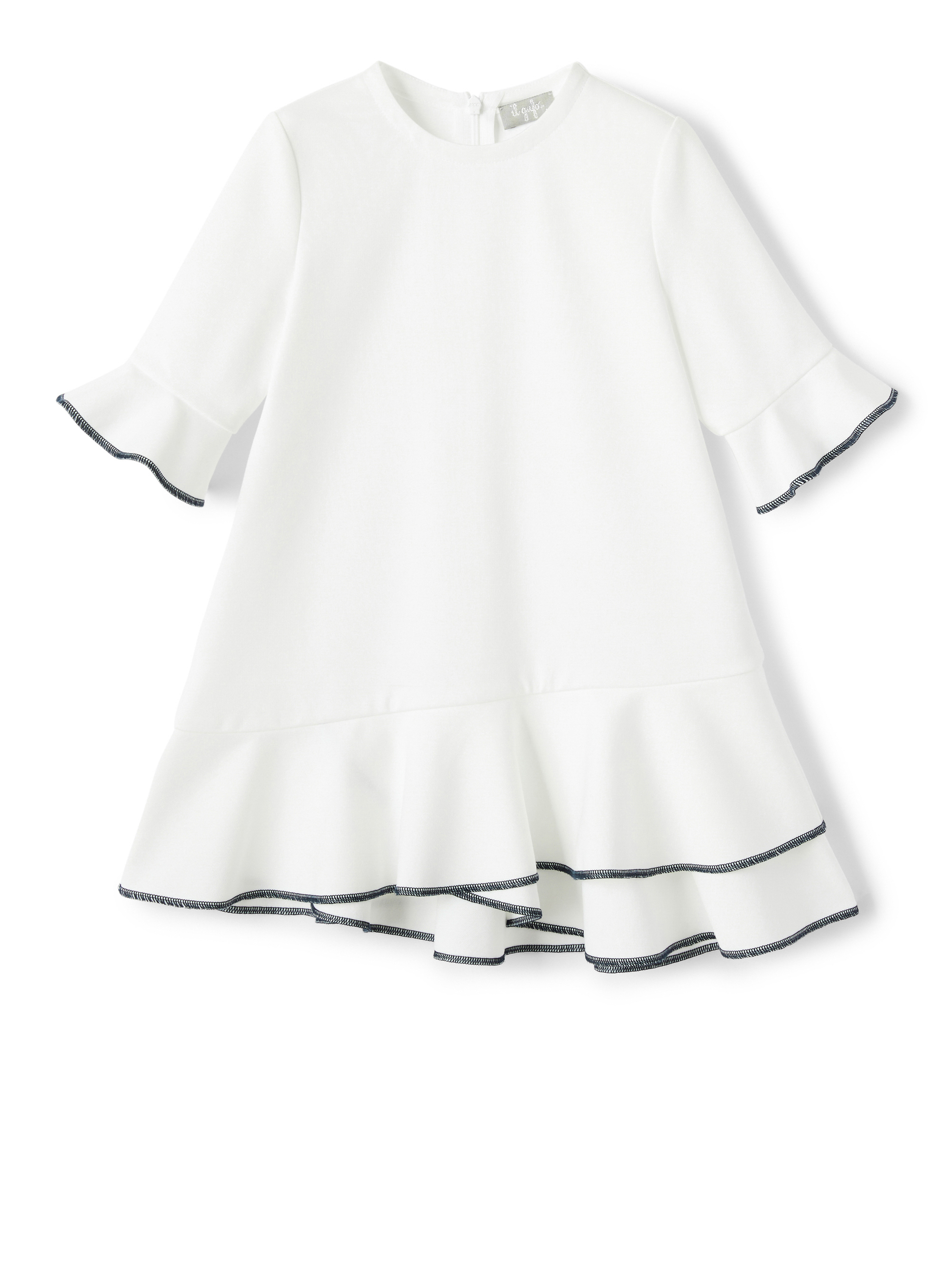 Rome stitch dress with flounces - White | Il Gufo
