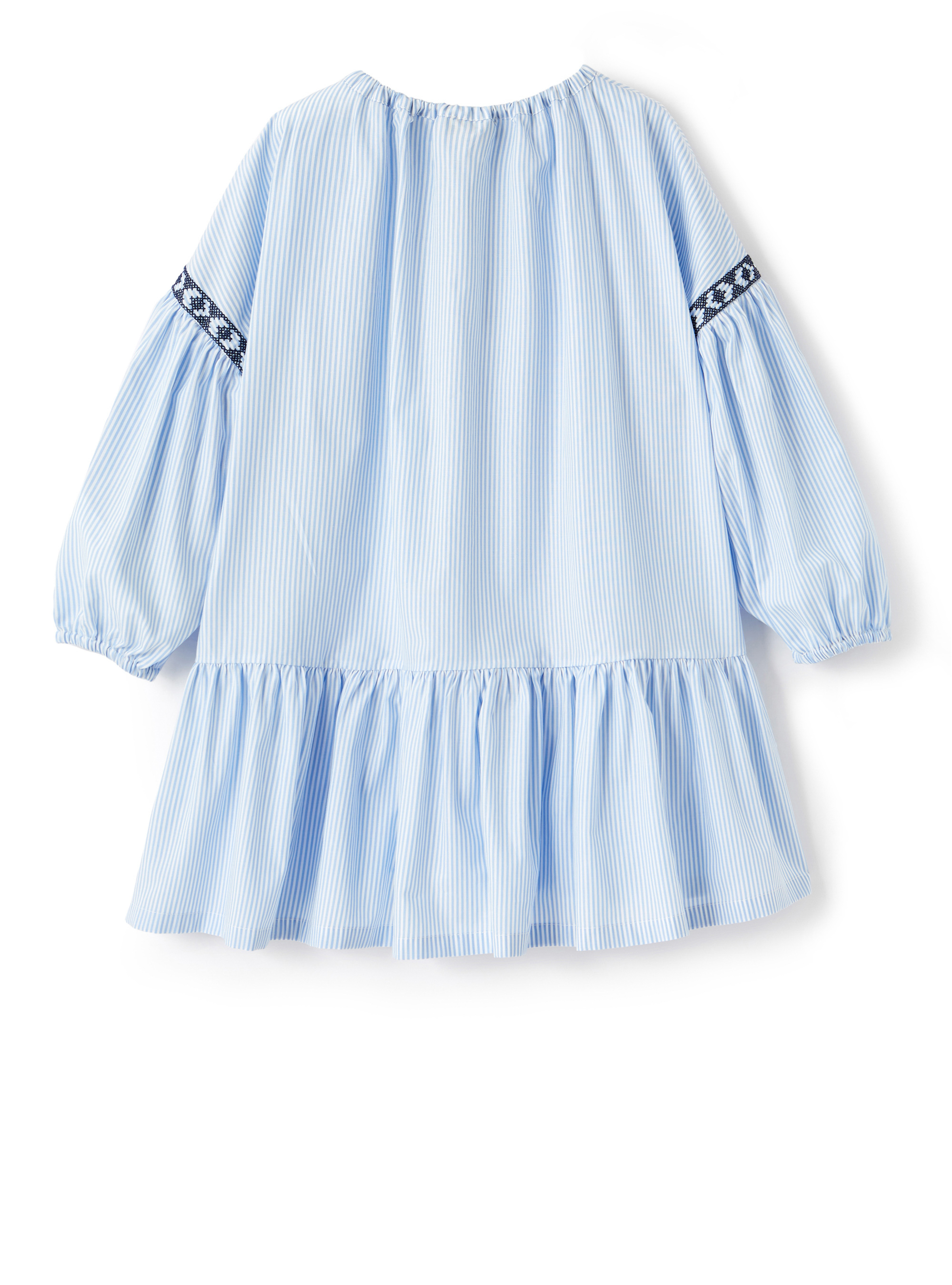 Striped dress with folk embroidery - Blue | Il Gufo