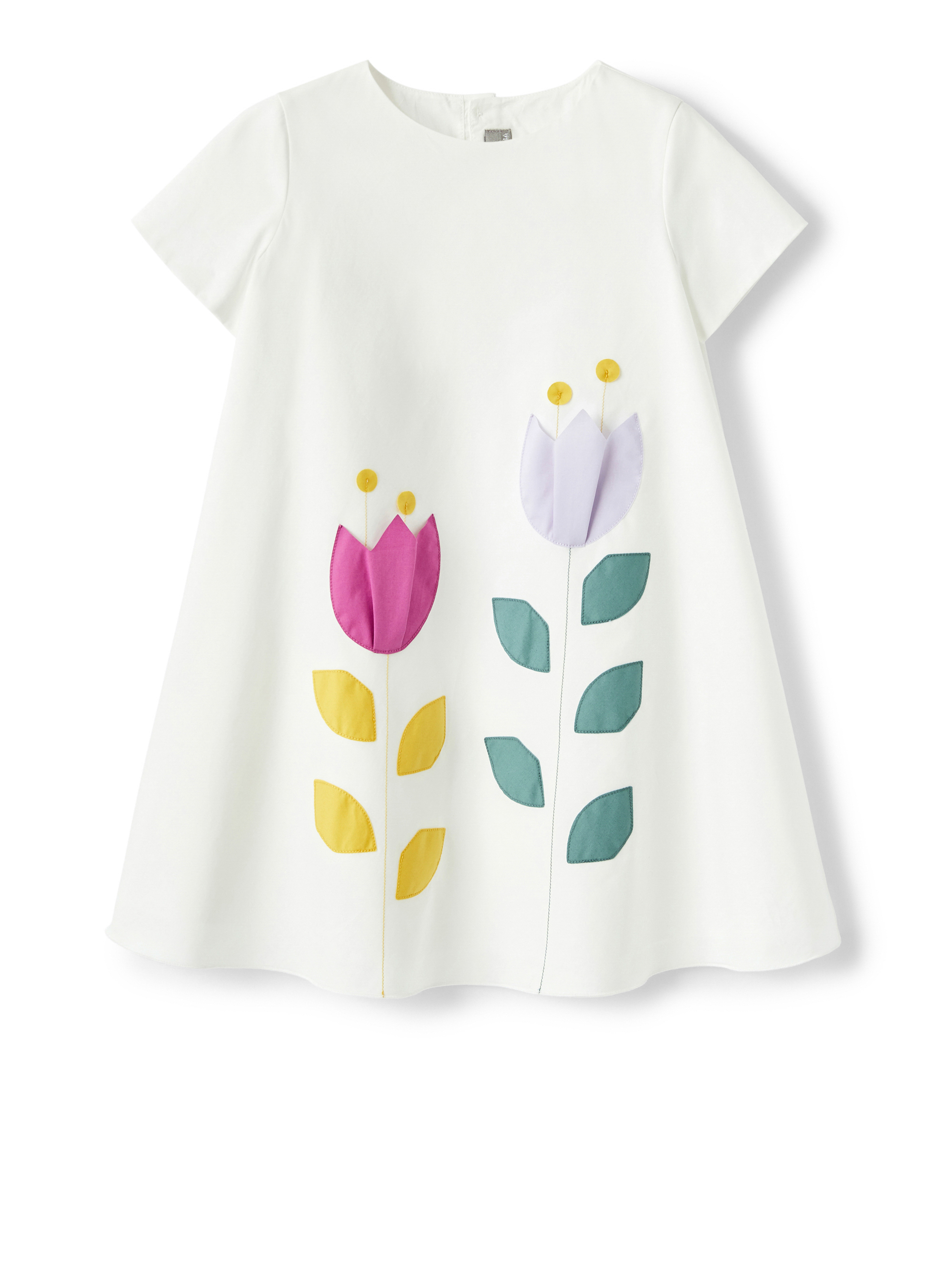 Weißes Kleid mit aufgesetzten Blumen - Kleider - Il Gufo
