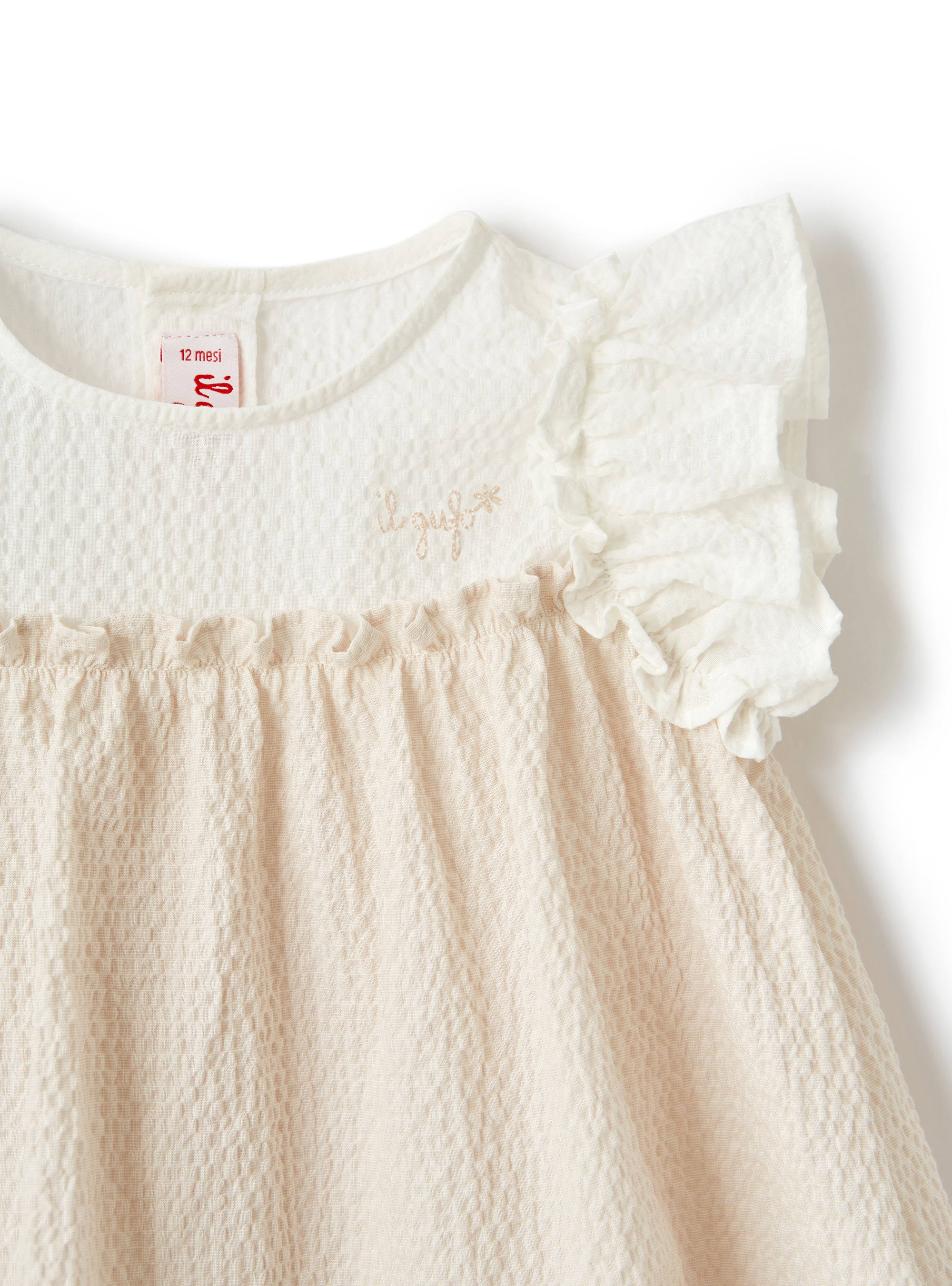 Embossed cotton dress with flounces - White | Il Gufo
