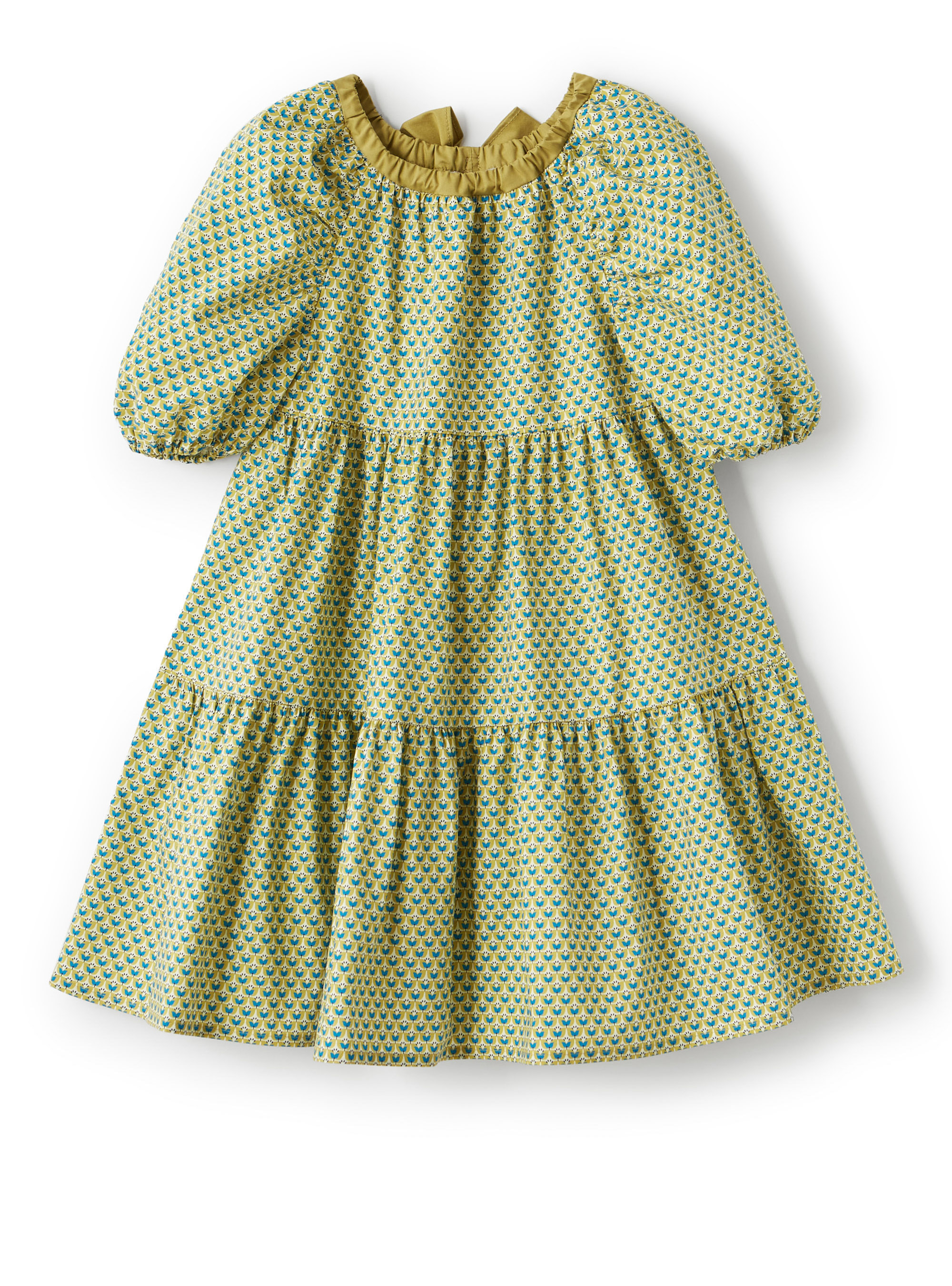 Dress in Liberty Fabrics with small flowers - Green | Il Gufo