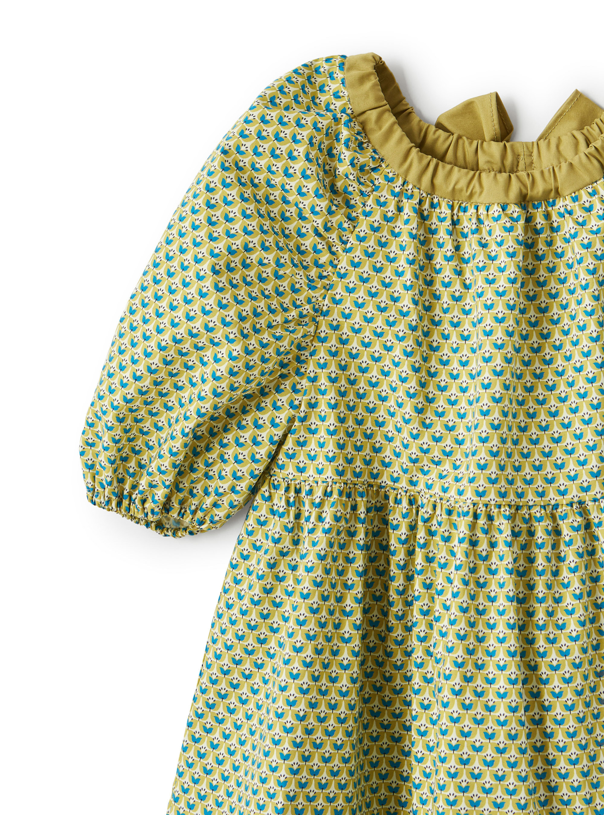 Dress in Liberty Fabrics with small flowers - Green | Il Gufo