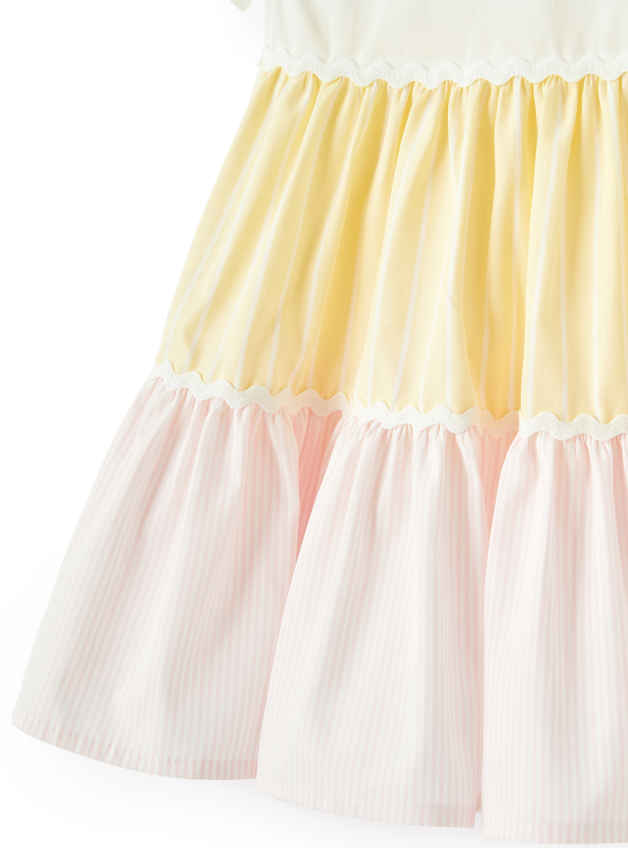Kleid mit mehrfarbig gestreiften Volants - Gelb | Il Gufo