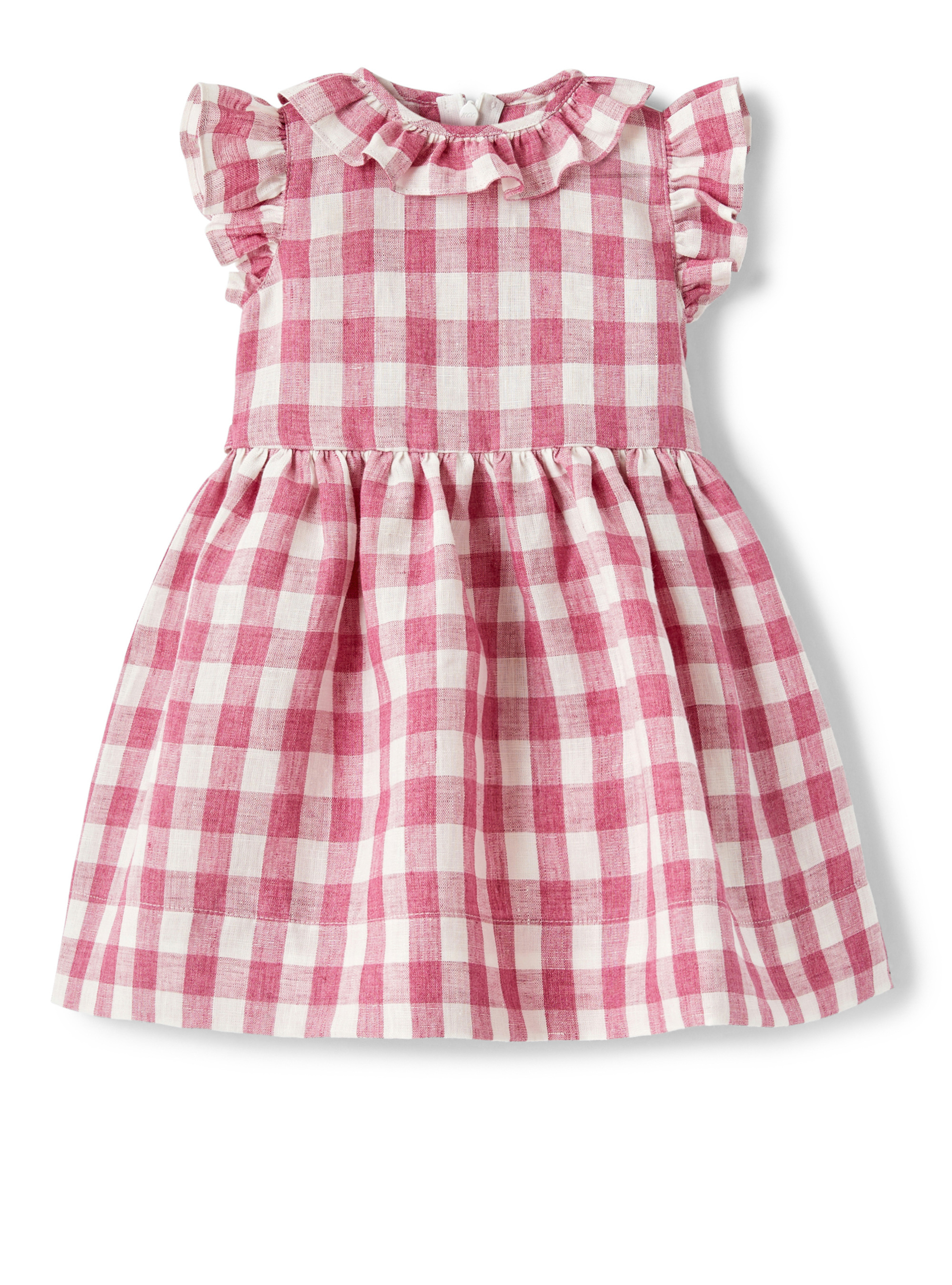 Pink maxi check linen dress - Dresses - Il Gufo