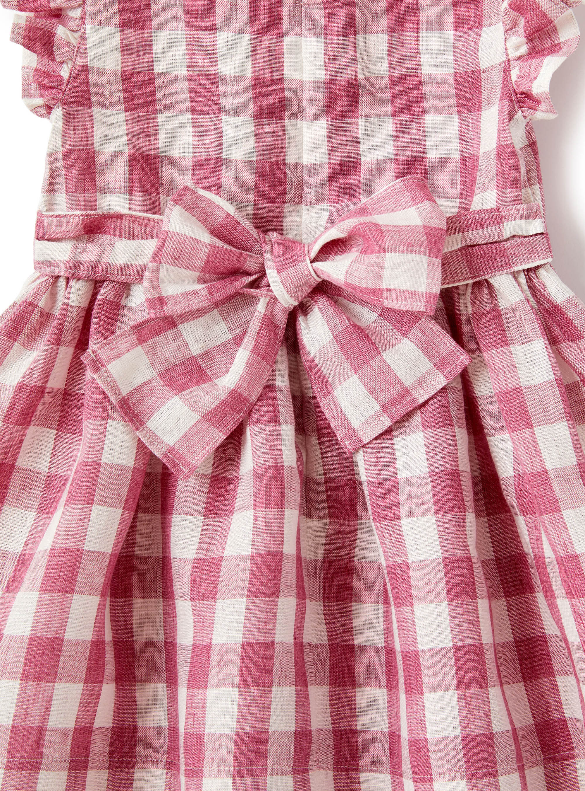 Pink maxi check linen dress - Pink | Il Gufo