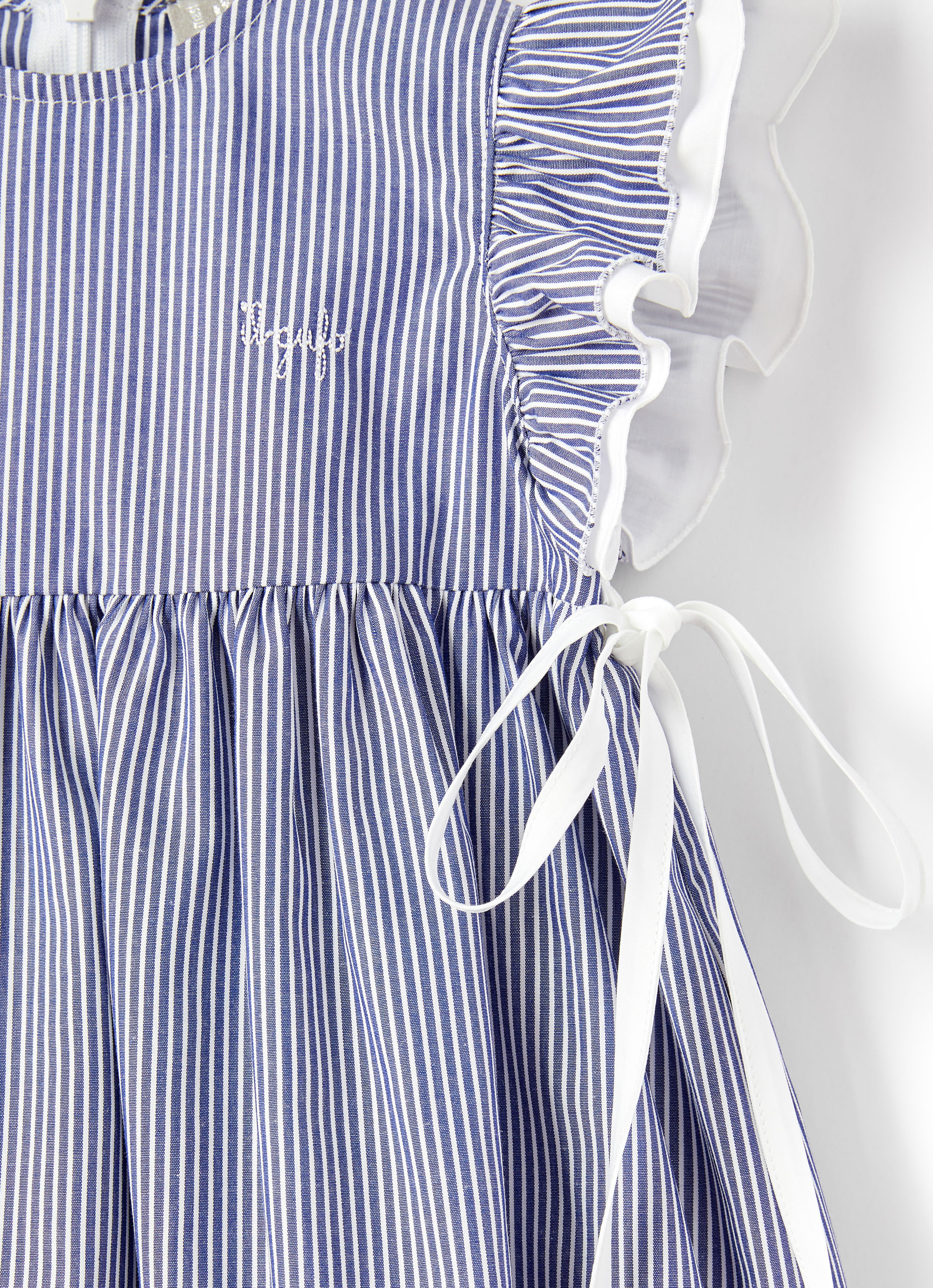 Striped ruffle sleeve dress - Blue | Il Gufo