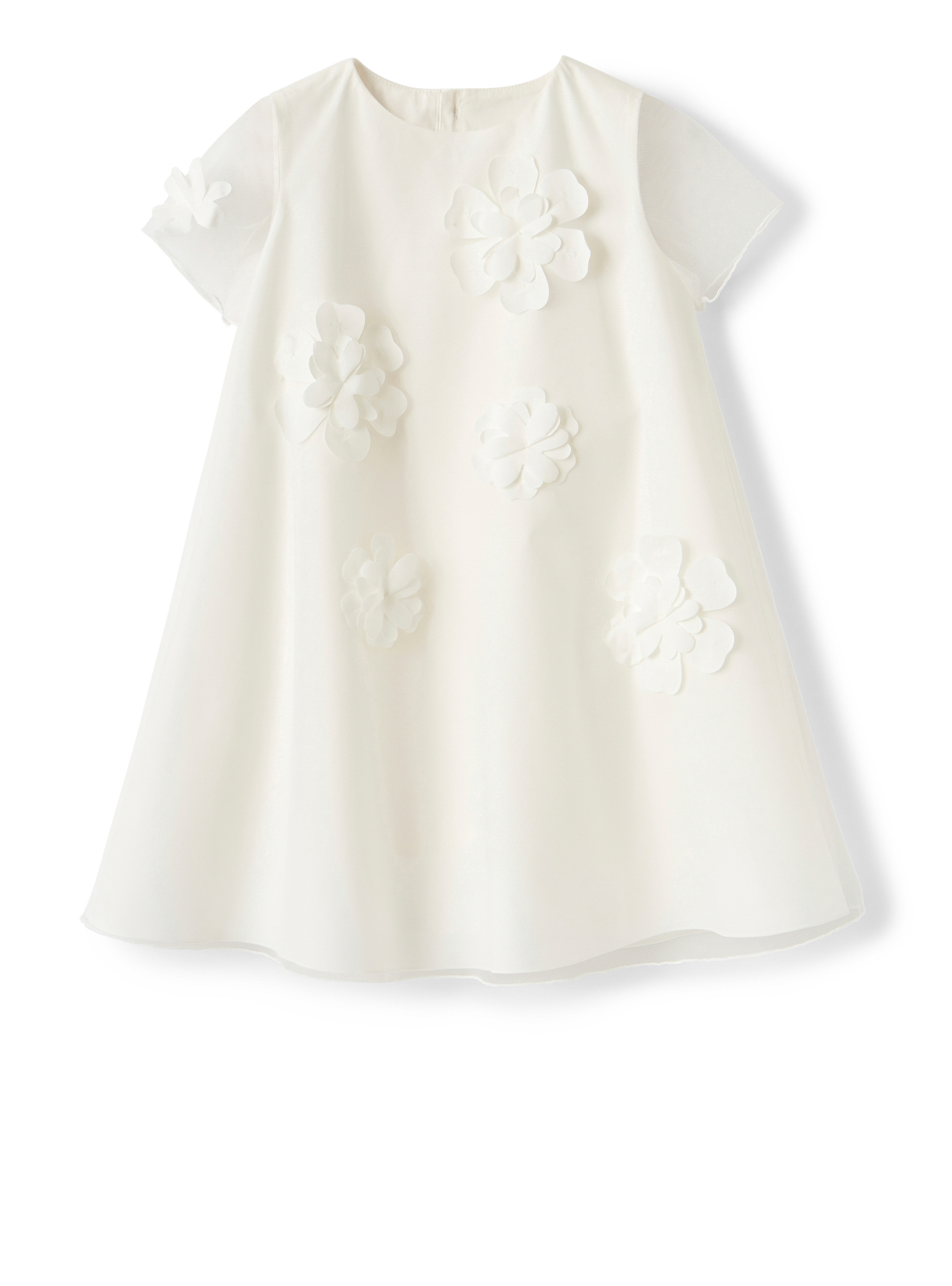 Tulle dress with applied flowers - White | Il Gufo