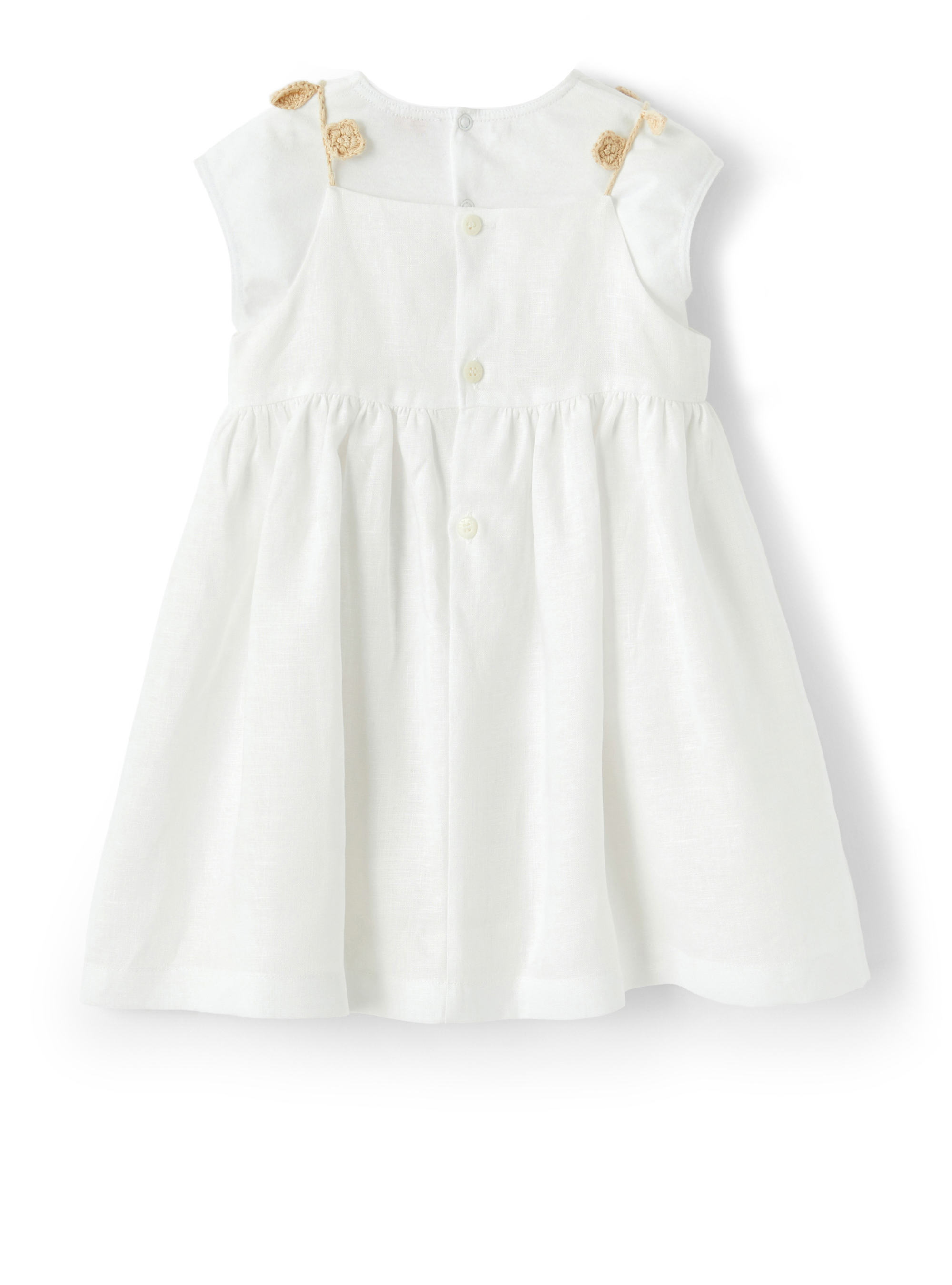 Linen dress with crochet shoulder straps - White | Il Gufo