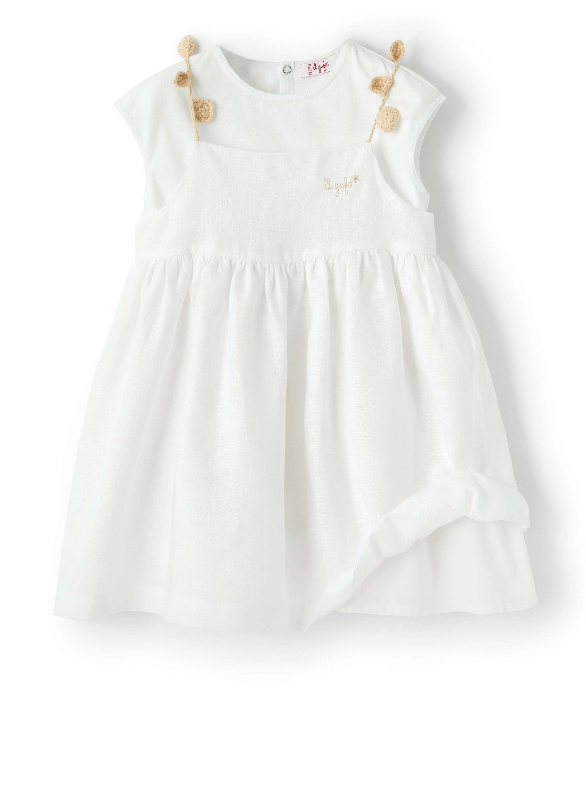 Linen dress with crochet shoulder straps - White | Il Gufo