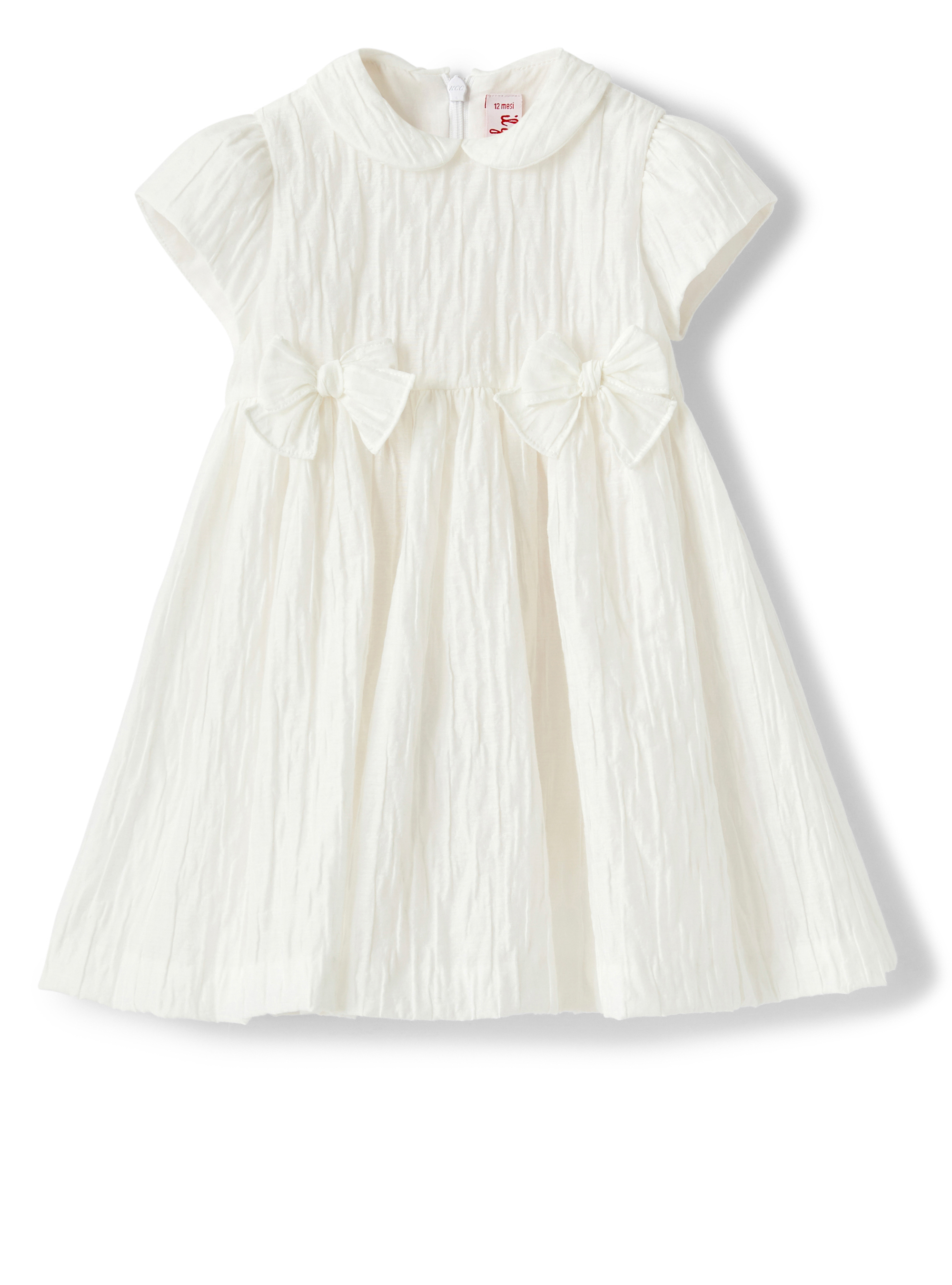 Froissé cotton dress with bows - White | Il Gufo