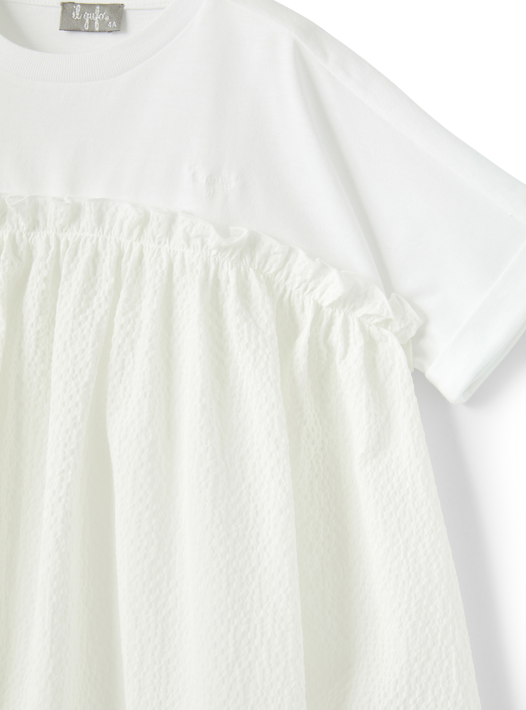 Dress with embossed cotton skirt - White | Il Gufo