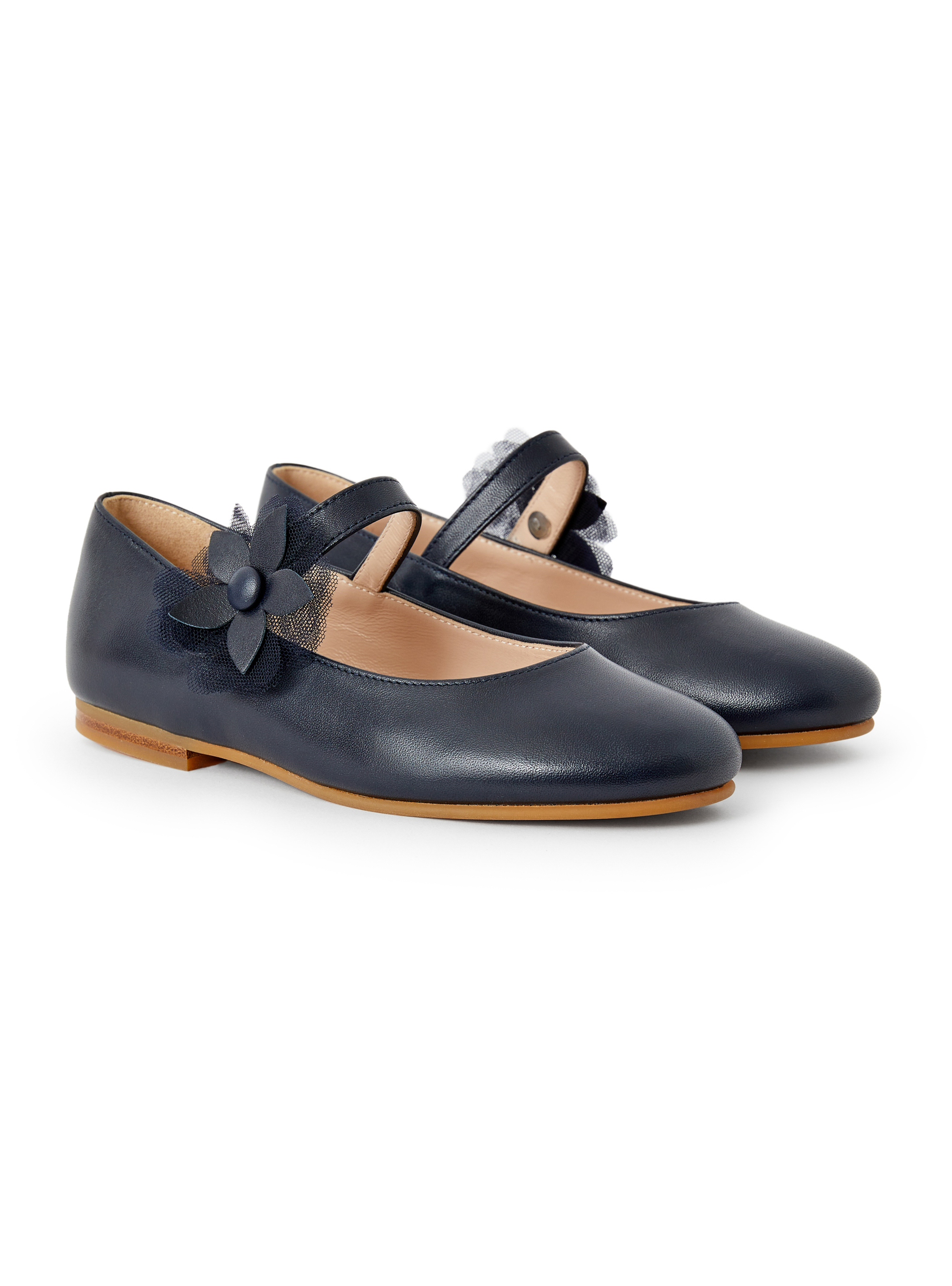 Blue leather flat shoes with flower - Shoes - Il Gufo