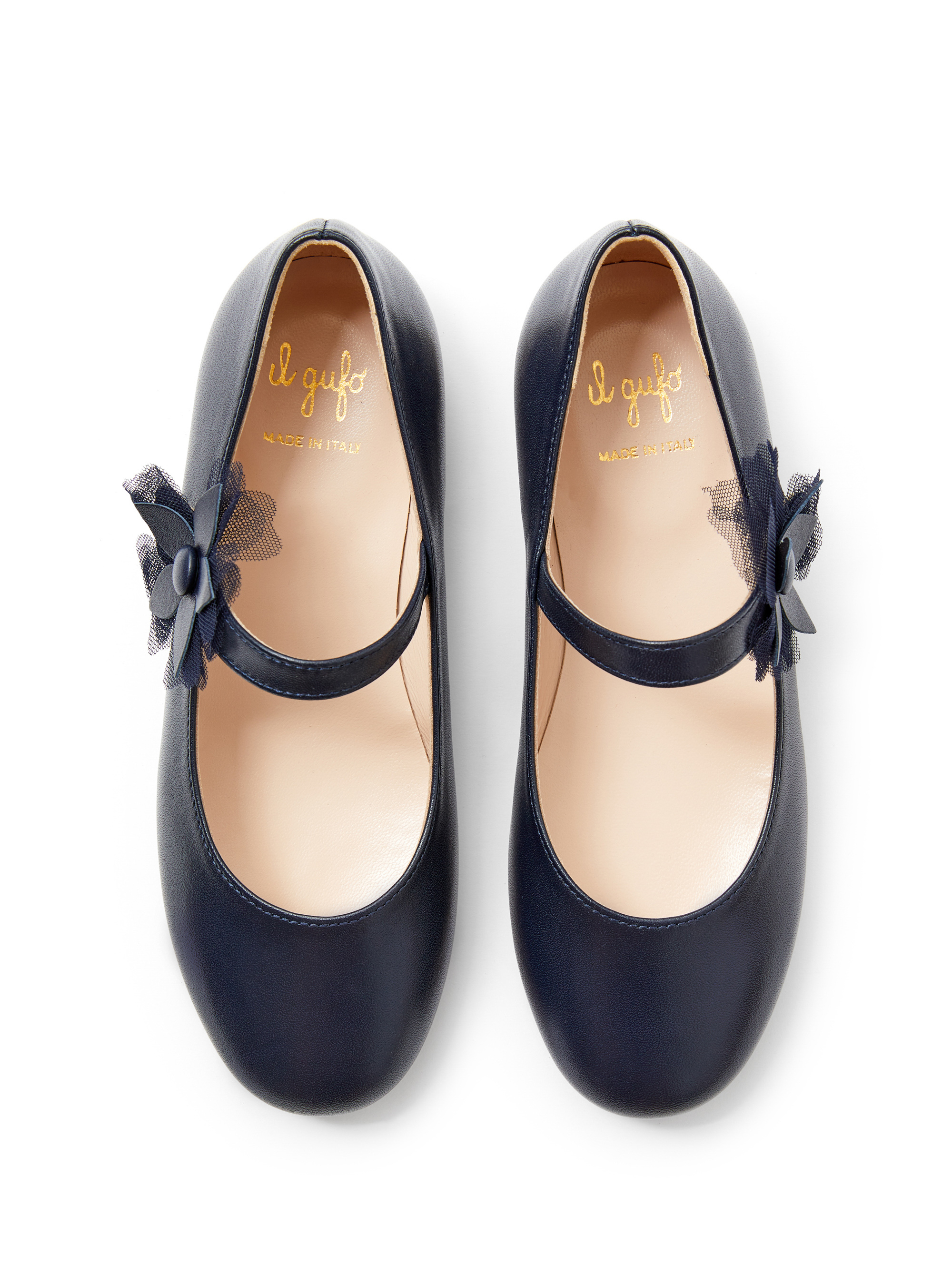 Blue leather flat shoes with flower - Blue | Il Gufo