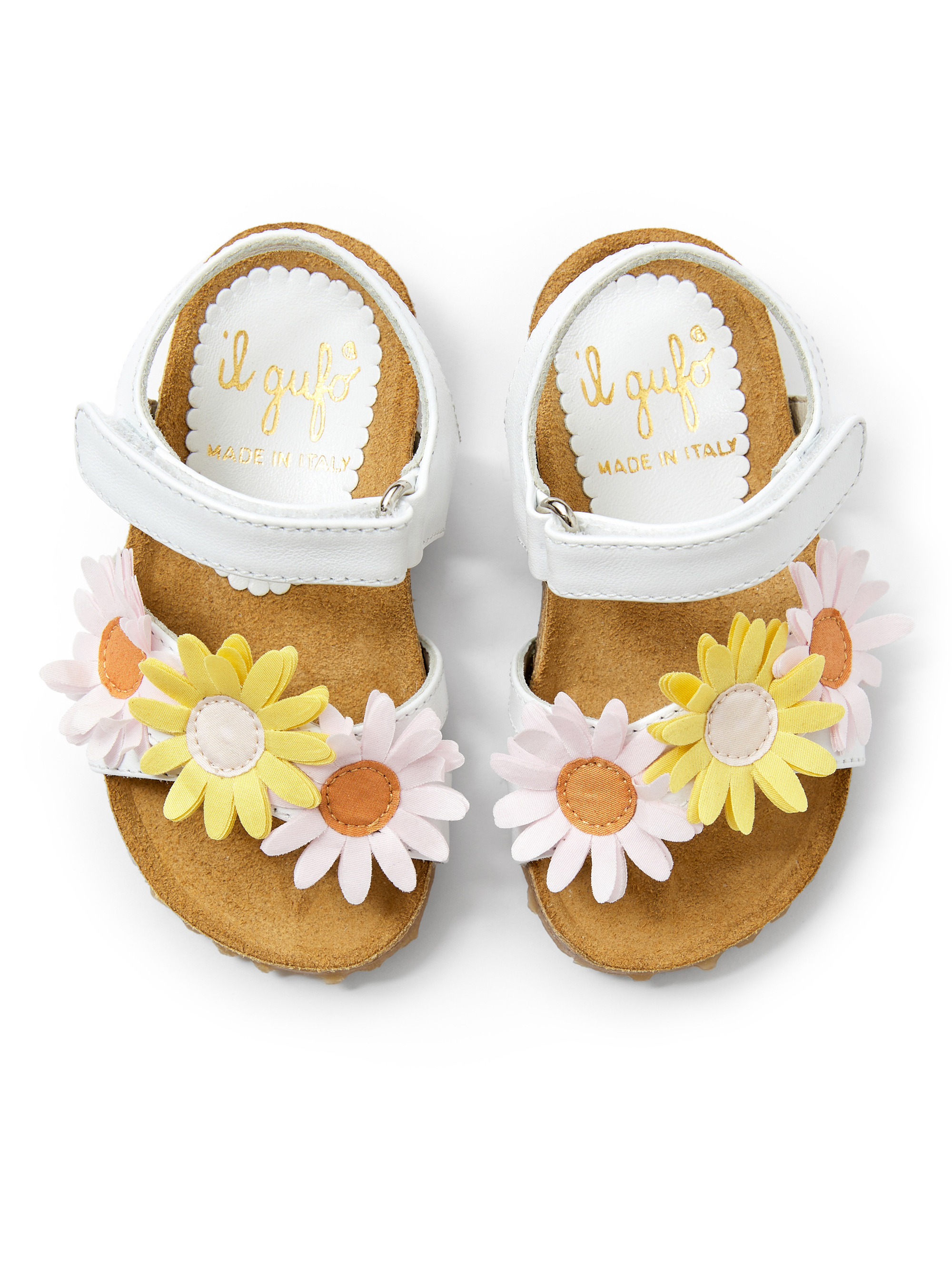 Leather sandals with flowers - White | Il Gufo
