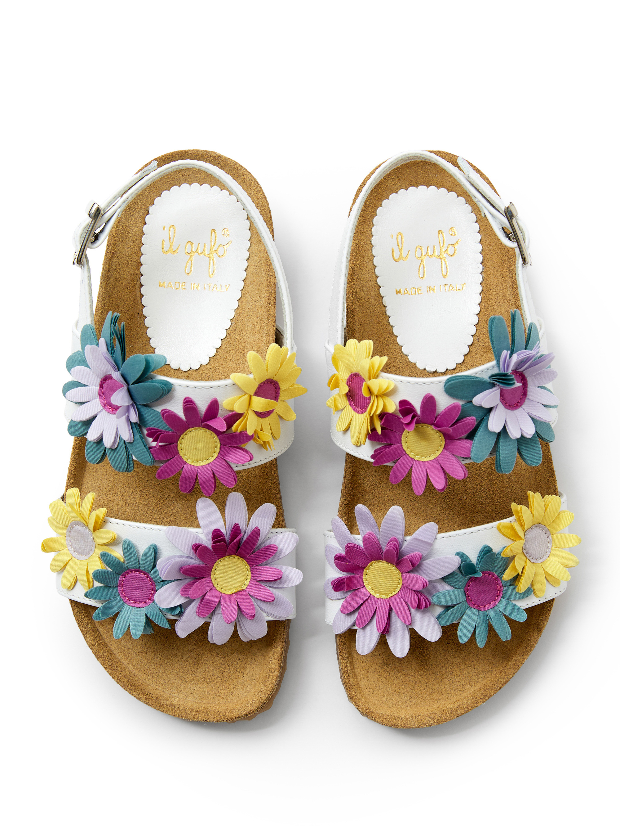 Weiße Sandale mit mehrfarbigen Blumen - Weiss | Il Gufo