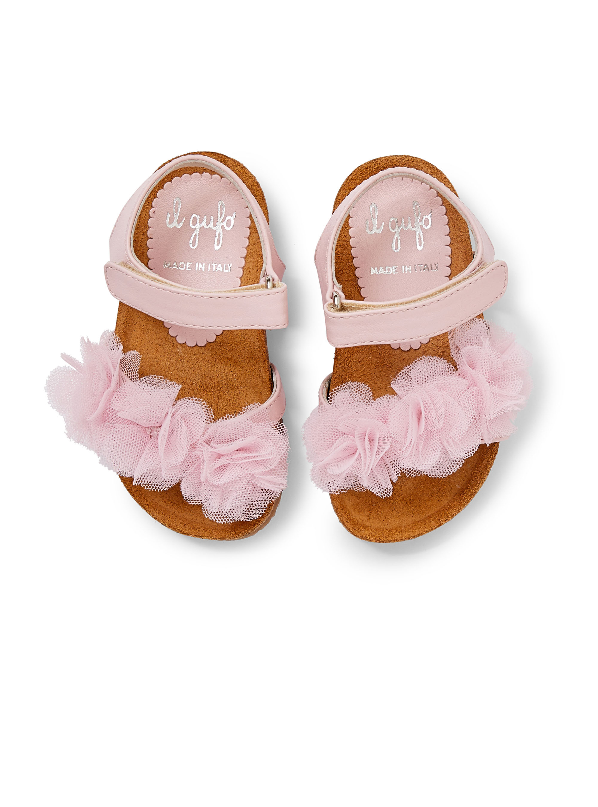 Sandal with tulle flowers - Pink | Il Gufo