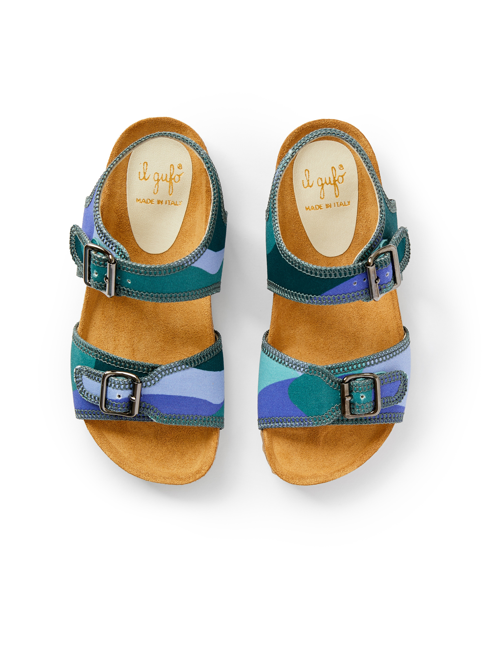 Tarnfarbene Sandale mit Schnallen - Blau | Il Gufo