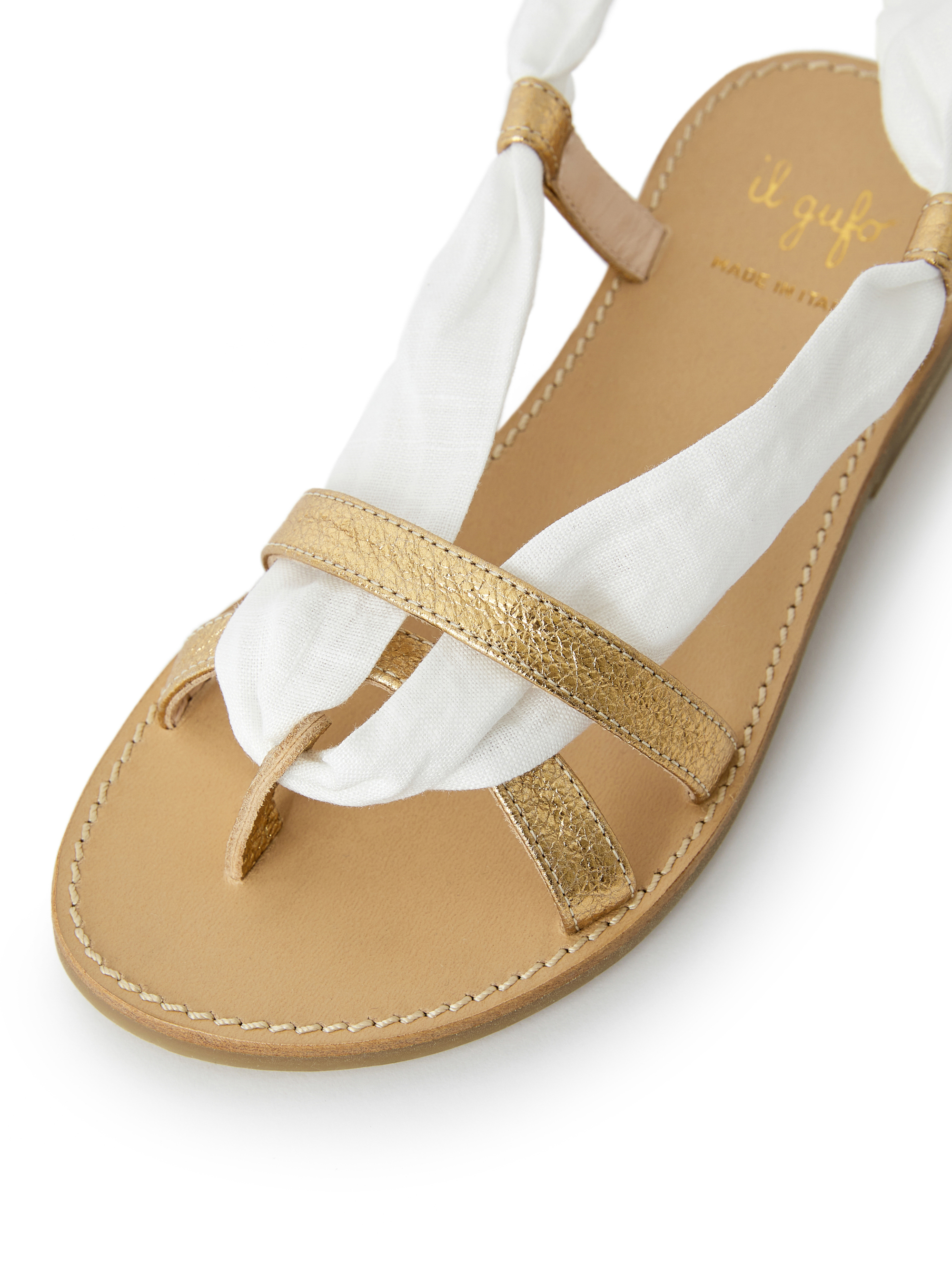 Thong sandal with linen ribbon - Yellow | Il Gufo