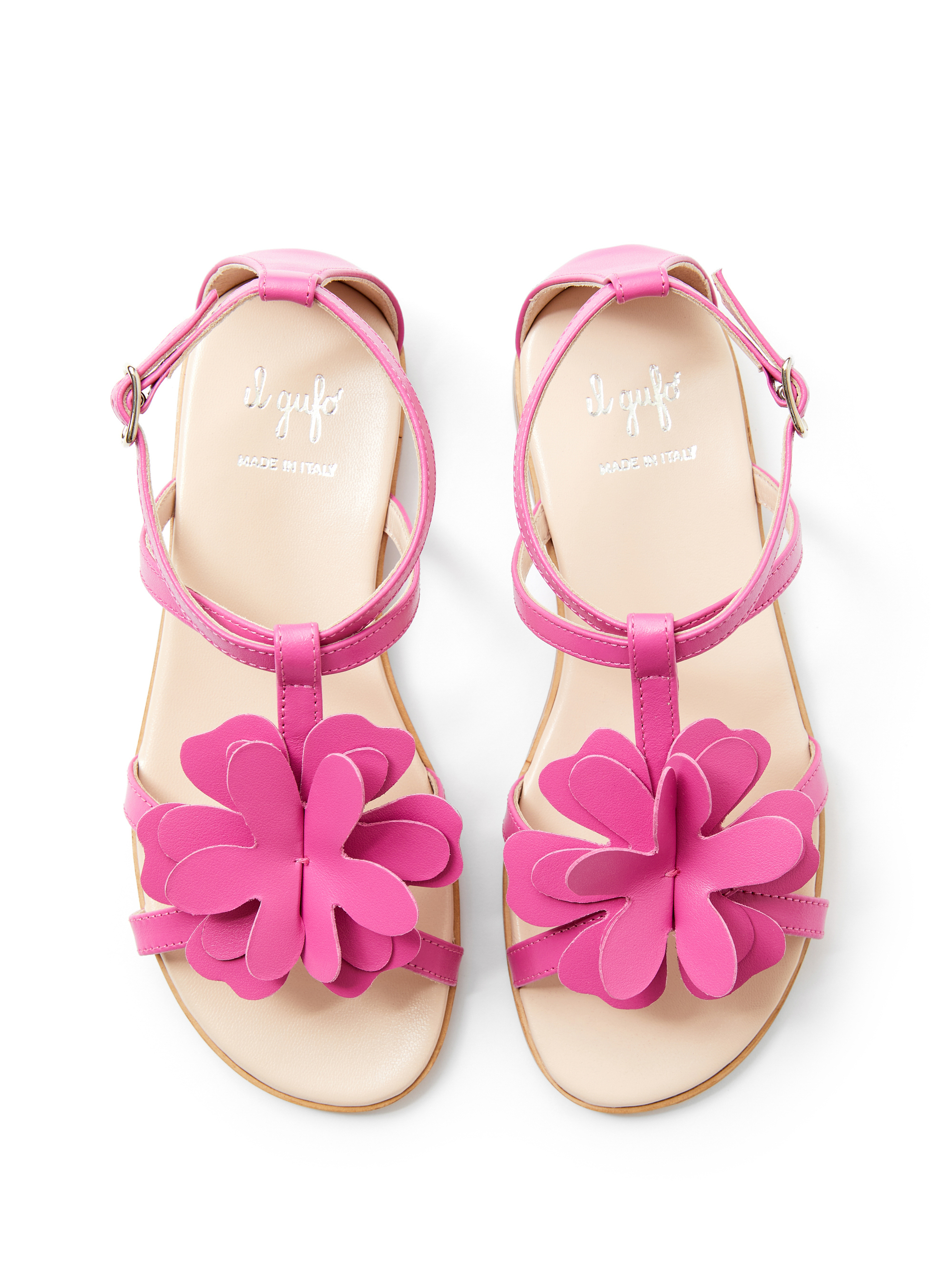 Fuchsia leather sandals with flower - Fuchsia | Il Gufo