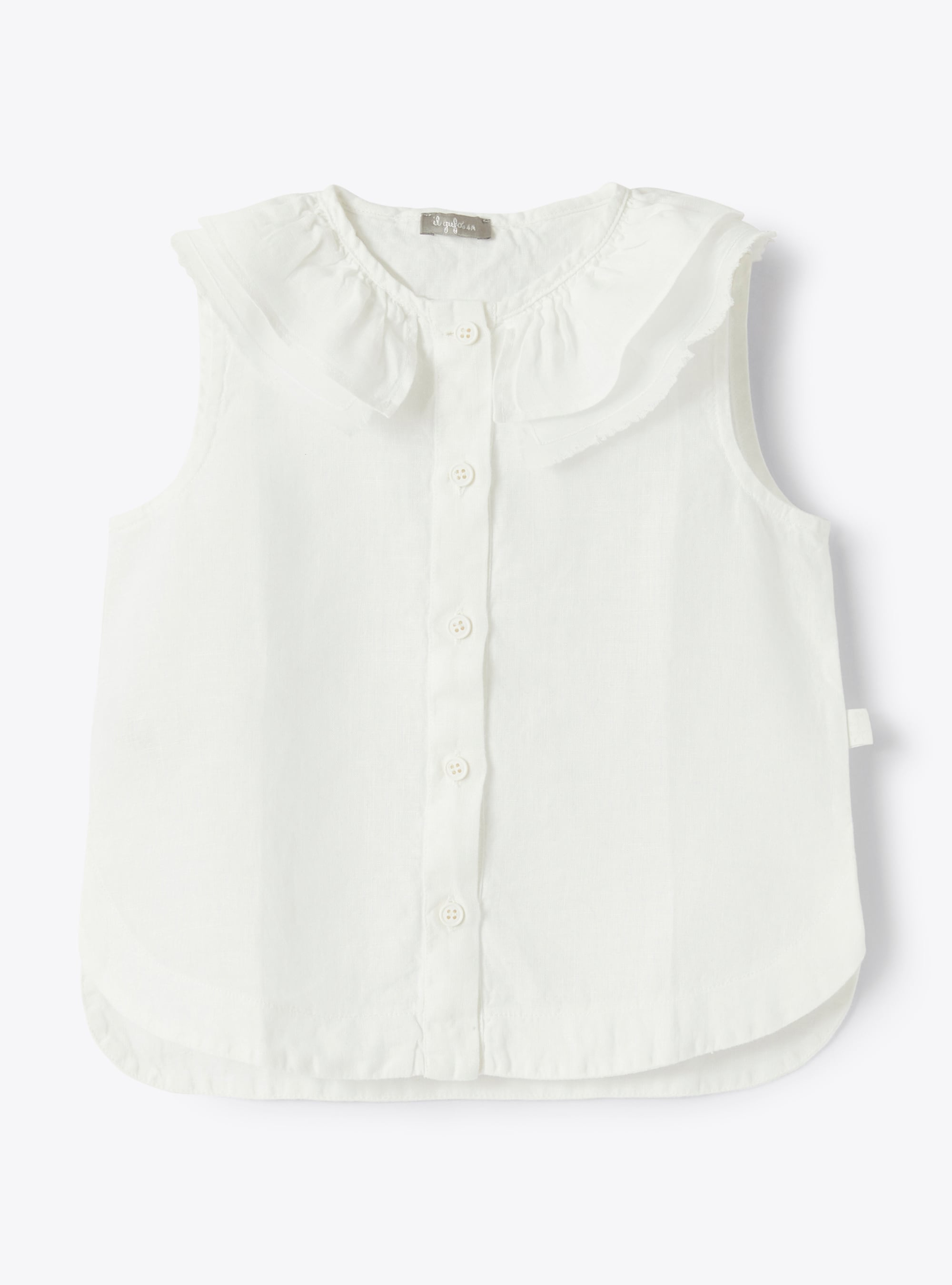 Sleeveless linen shirt with ruffle detail - White | Il Gufo