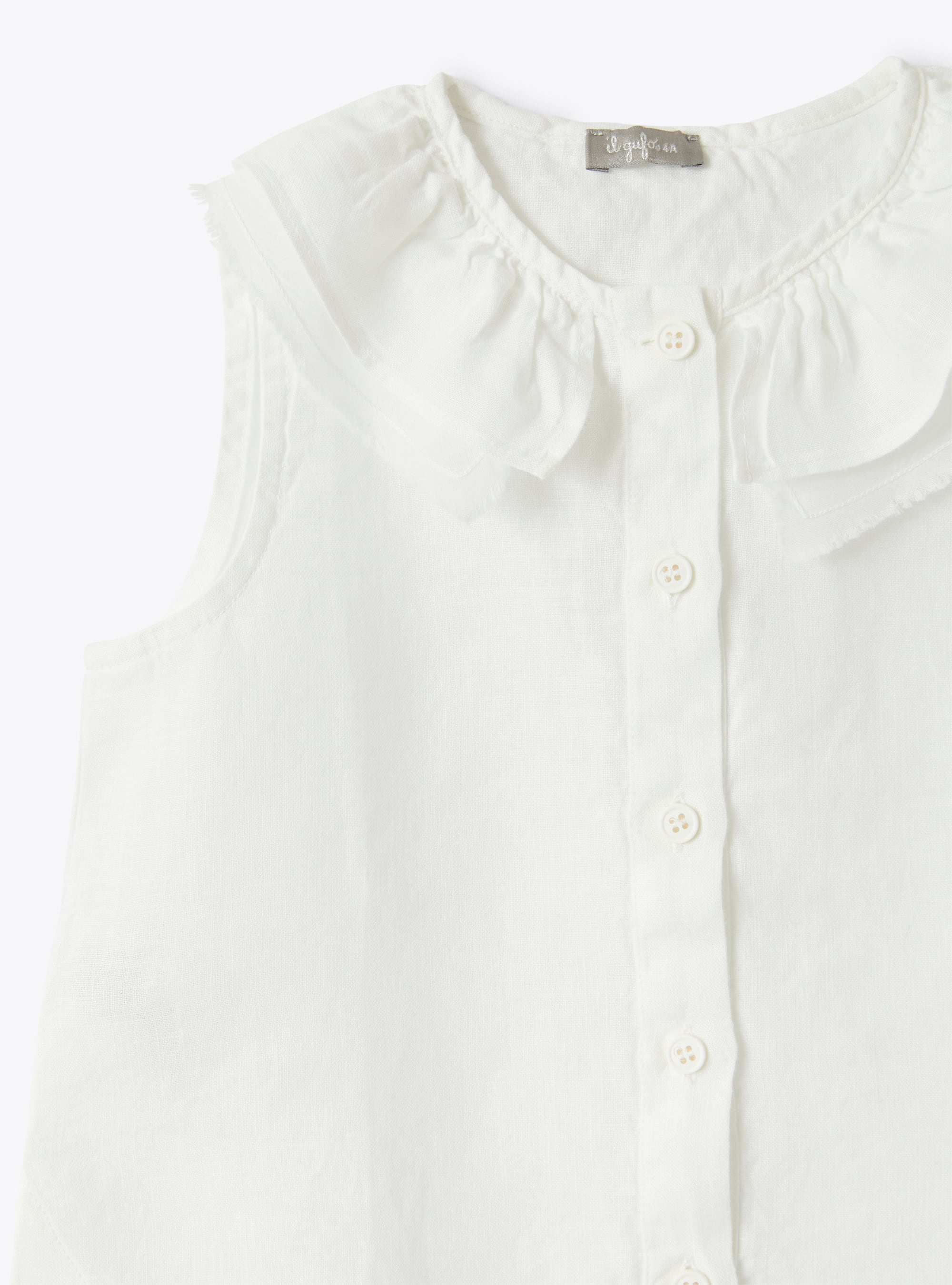 Sleeveless linen shirt with ruffle detail - White | Il Gufo
