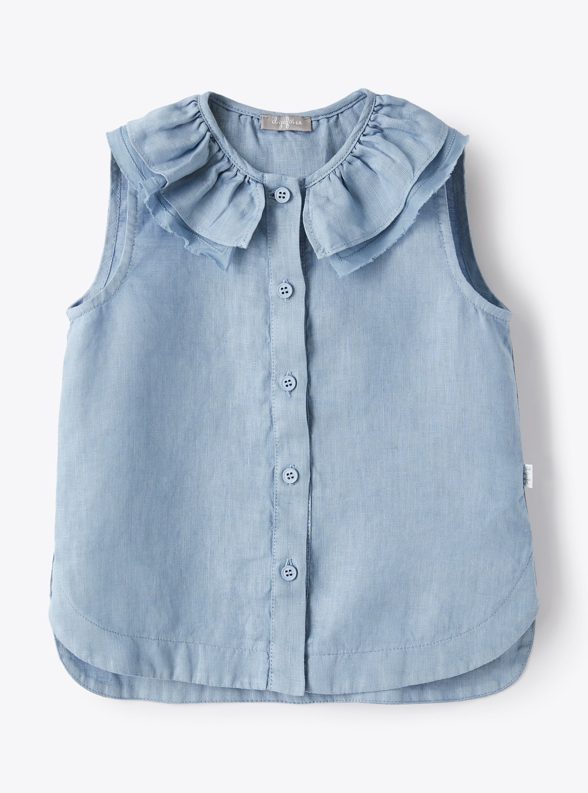 Light-blue linen shirt with ruffle - Shirts - Il Gufo