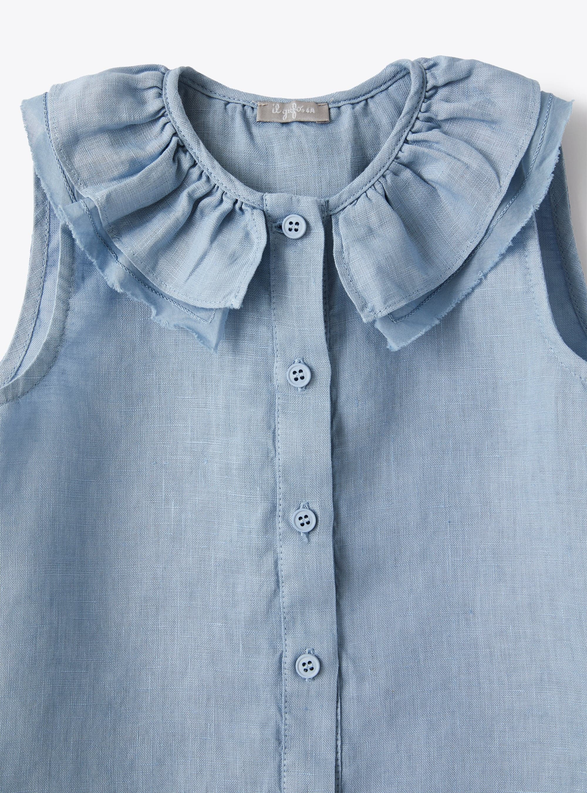 Light-blue linen shirt with ruffle - Light blue | Il Gufo
