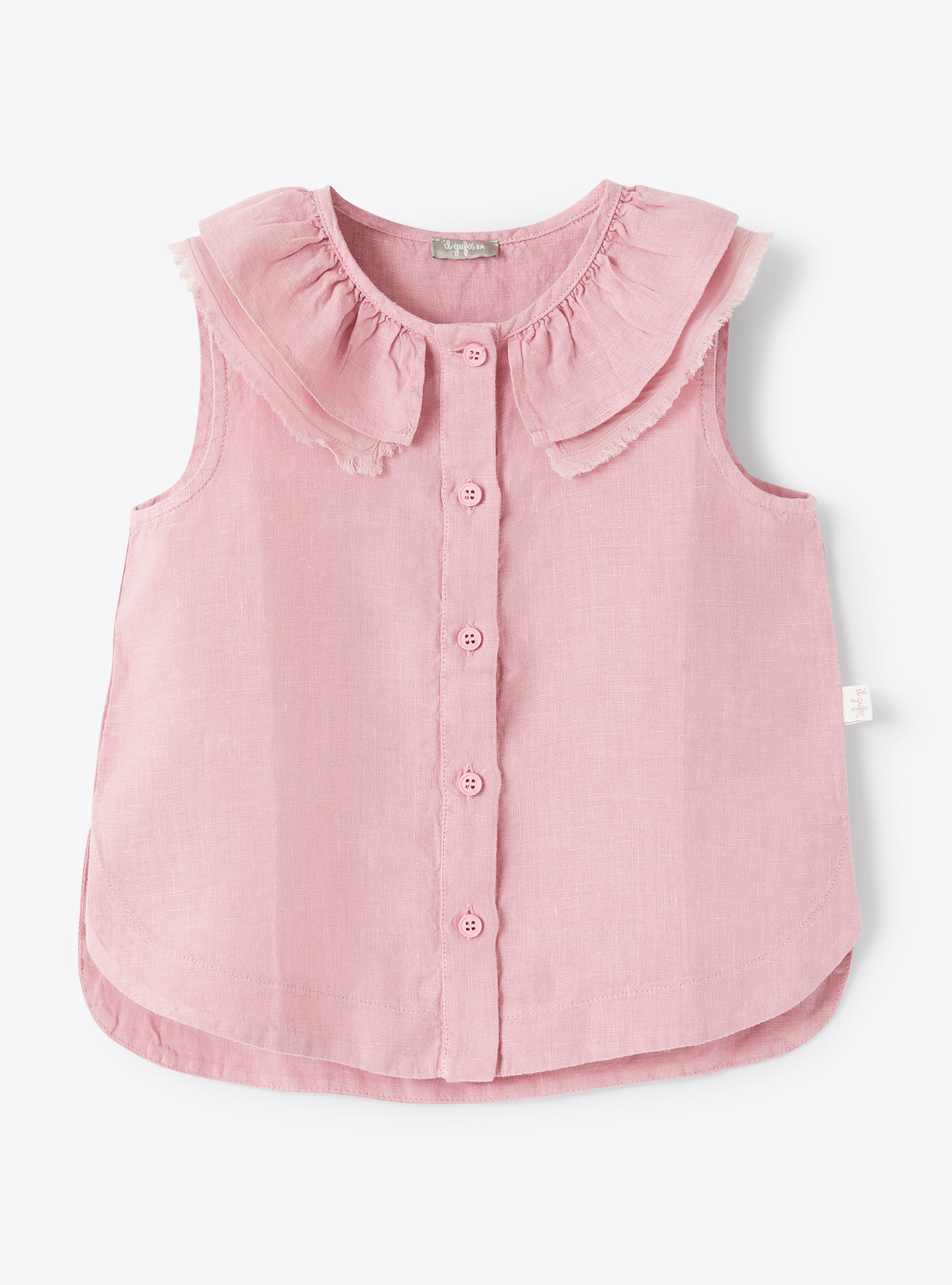 Pink linen shirt with ruffle - Pink | Il Gufo