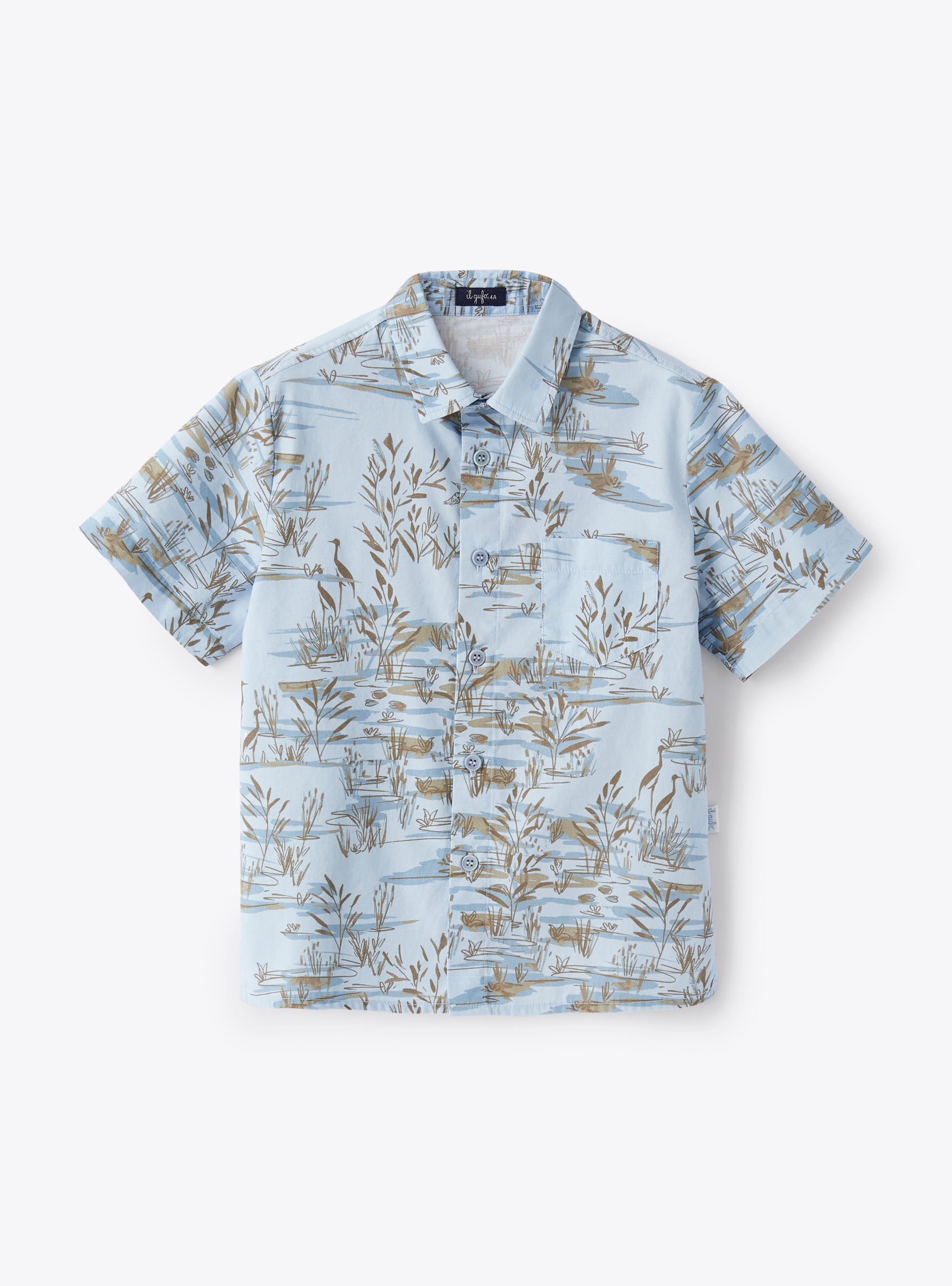 Short-sleeve shirt with exclusive print design - Light blue | Il Gufo