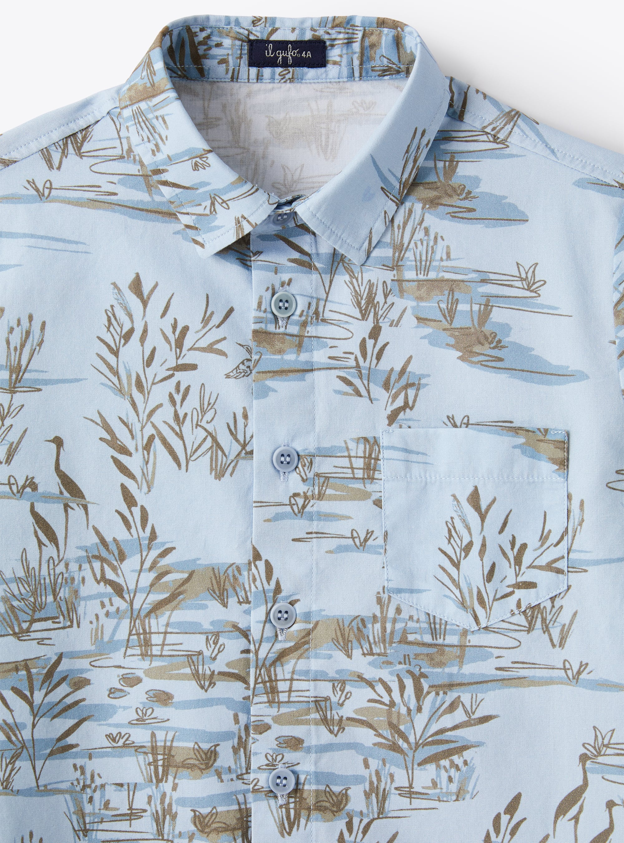 Short-sleeve shirt with exclusive print design - Light blue | Il Gufo