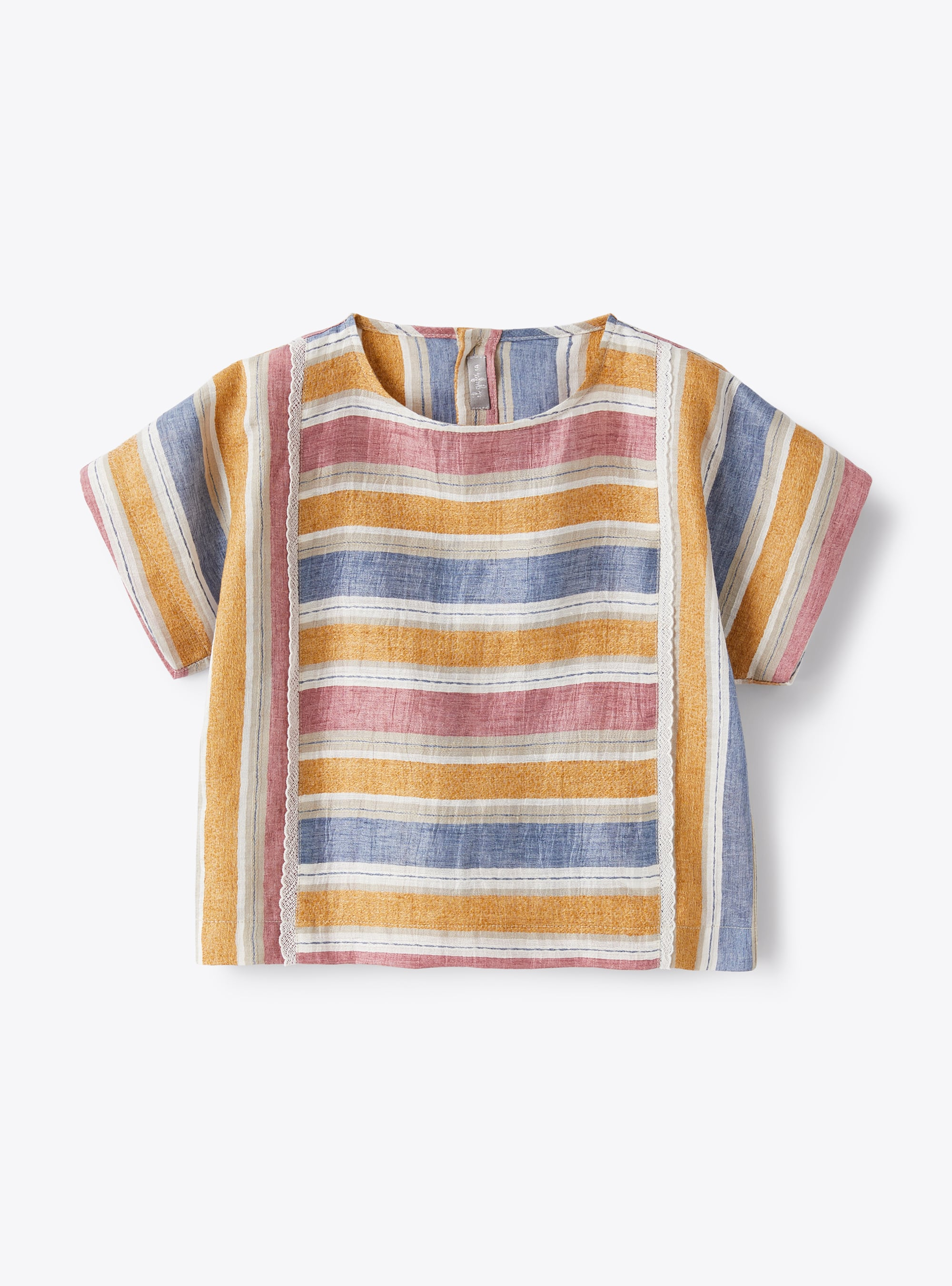 Boxy linen shirt with multi-coloured stripes - Yellow | Il Gufo
