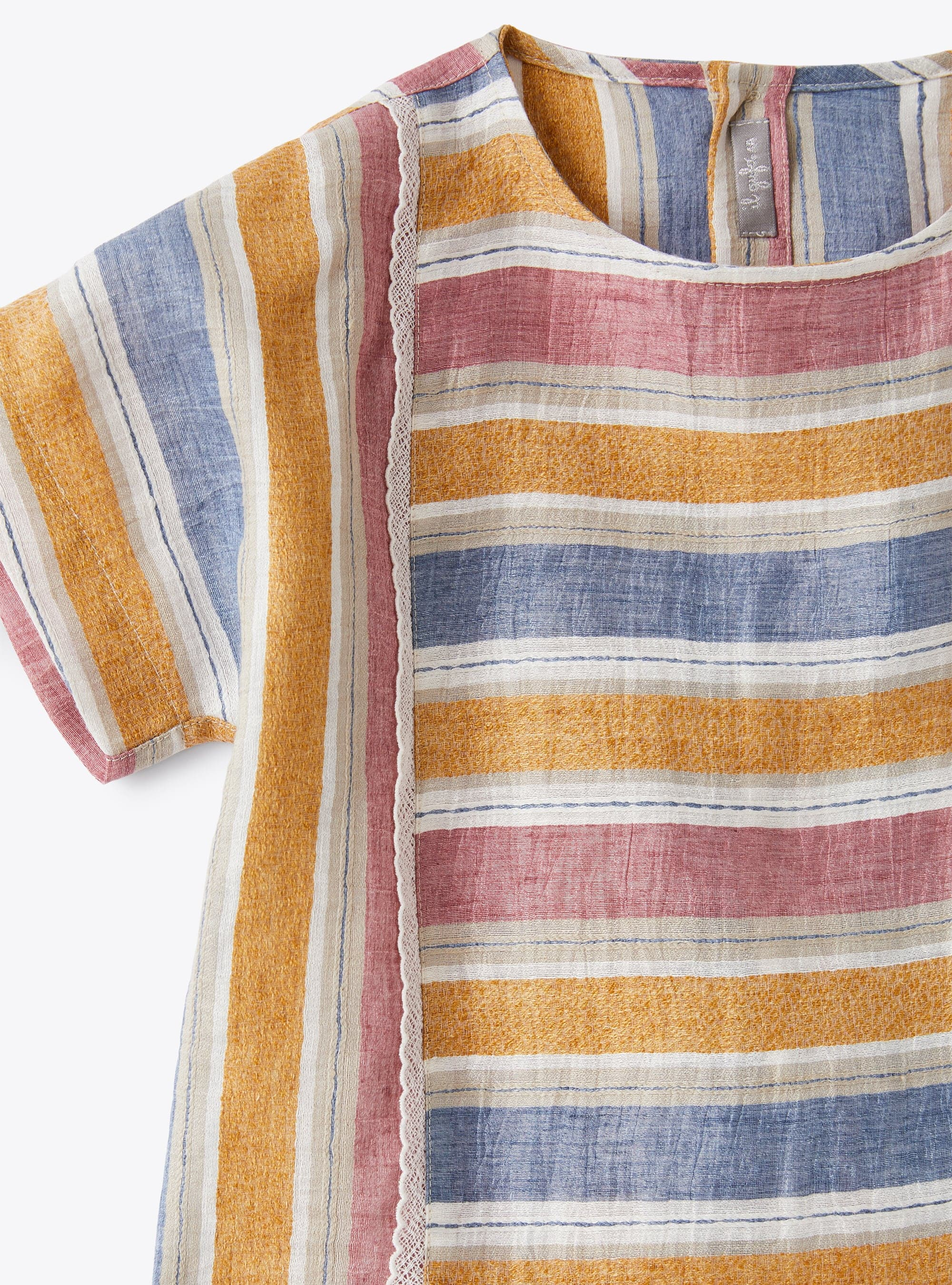 Boxy linen shirt with multi-coloured stripes - Yellow | Il Gufo