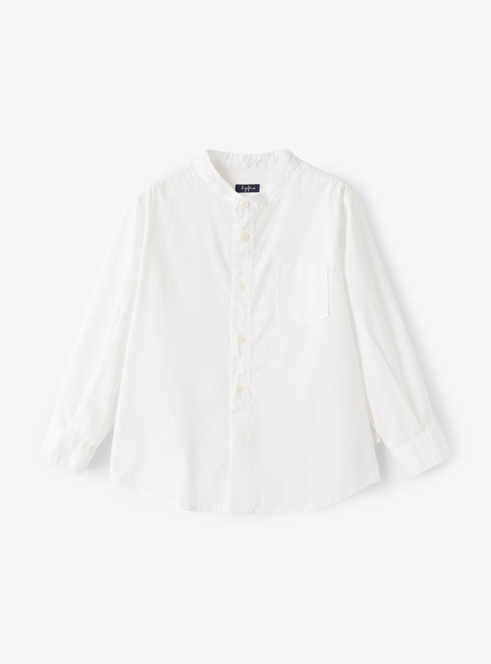 Mandarin-collar shirt in white poplin - White | Il Gufo