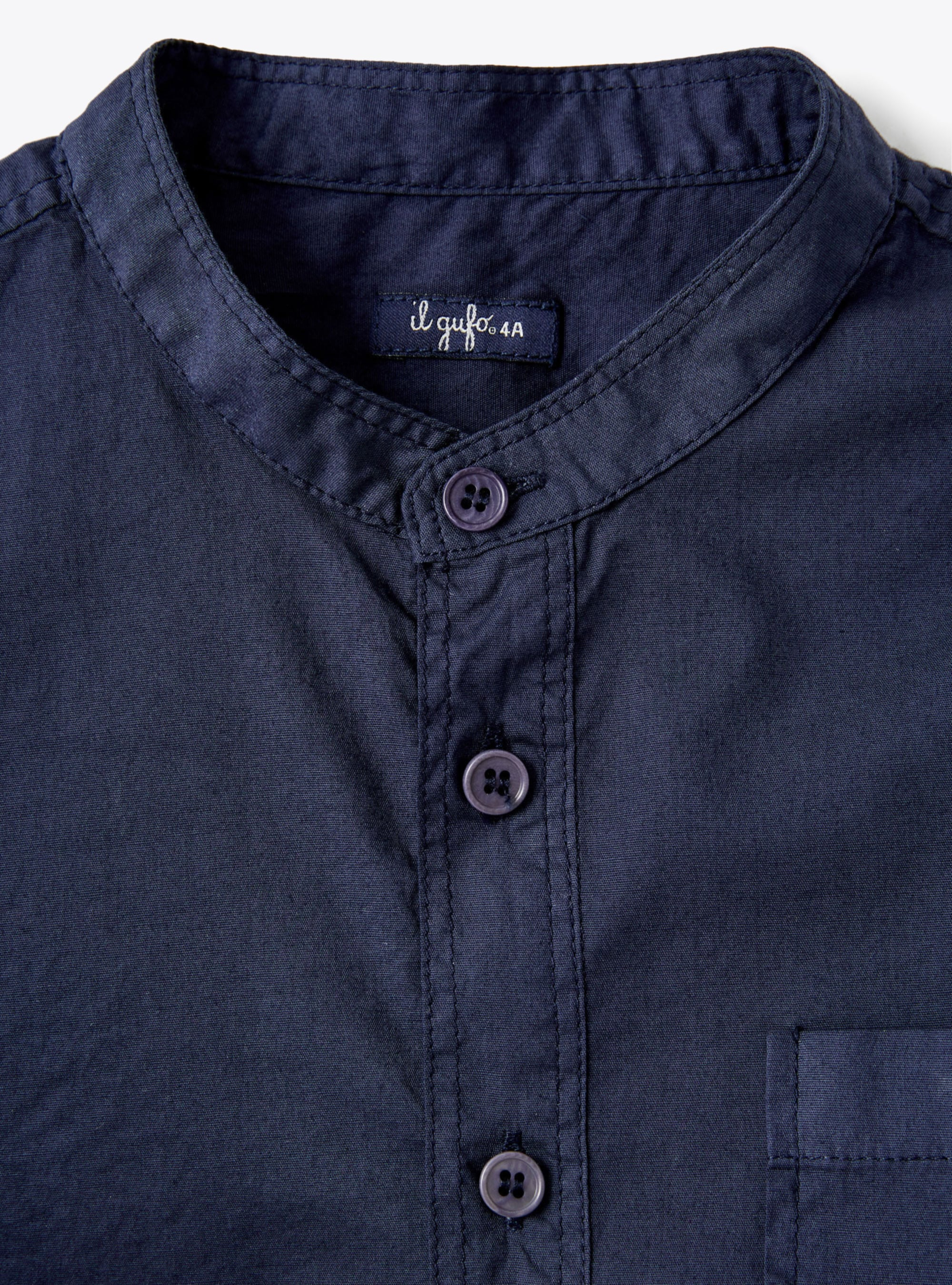 Mandarin-collar shirt in blue poplin - Blue | Il Gufo