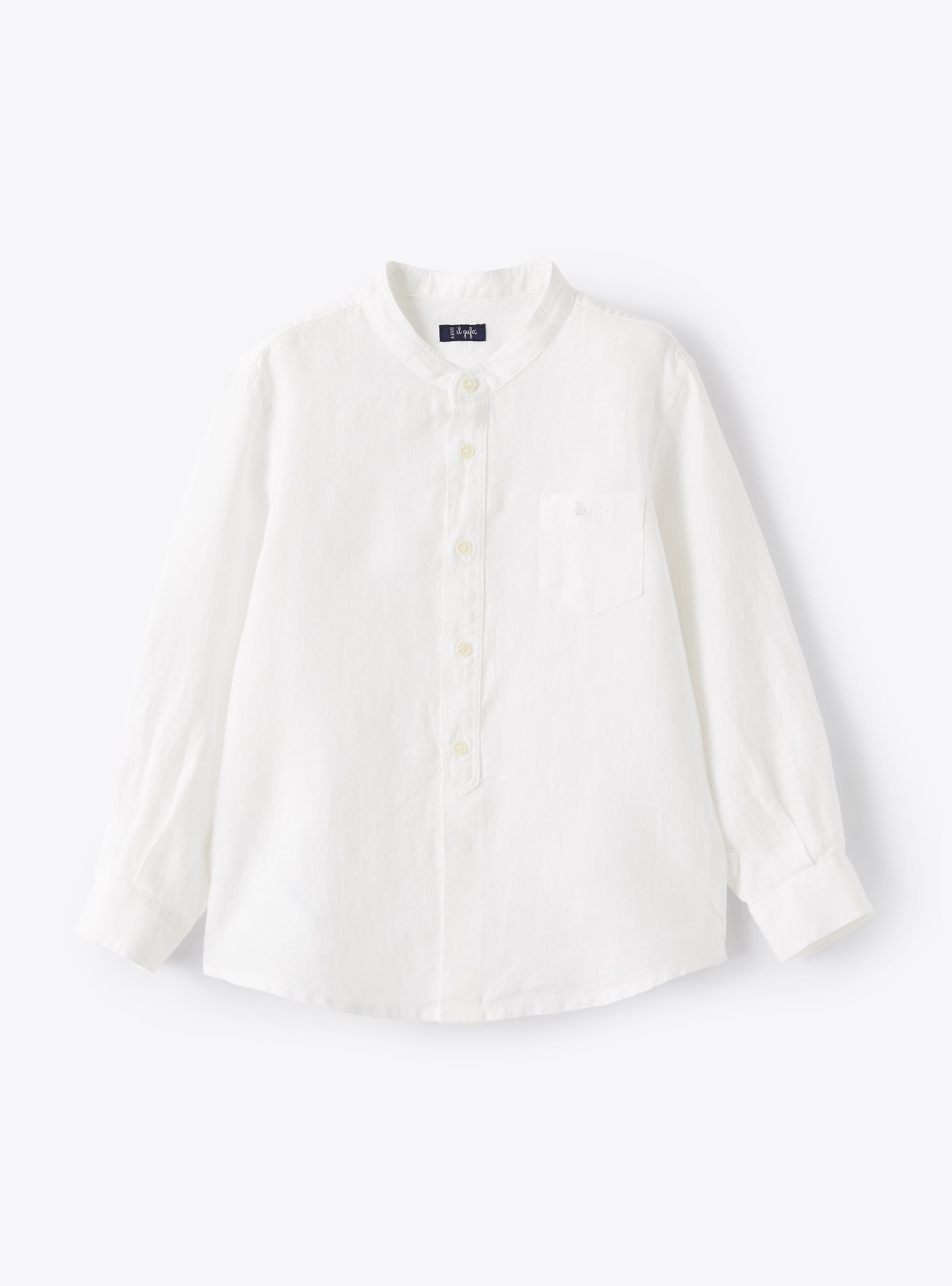 Mandarin-collar shirt in white linen - White | Il Gufo