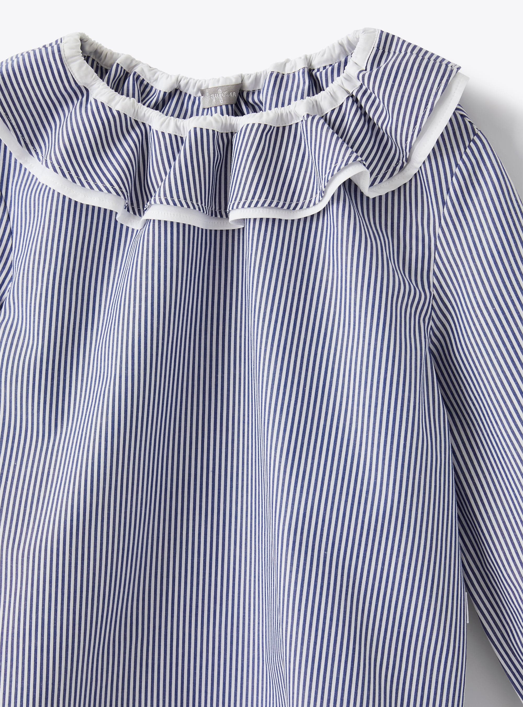 Striped shirt with ruffle collar - Blue | Il Gufo