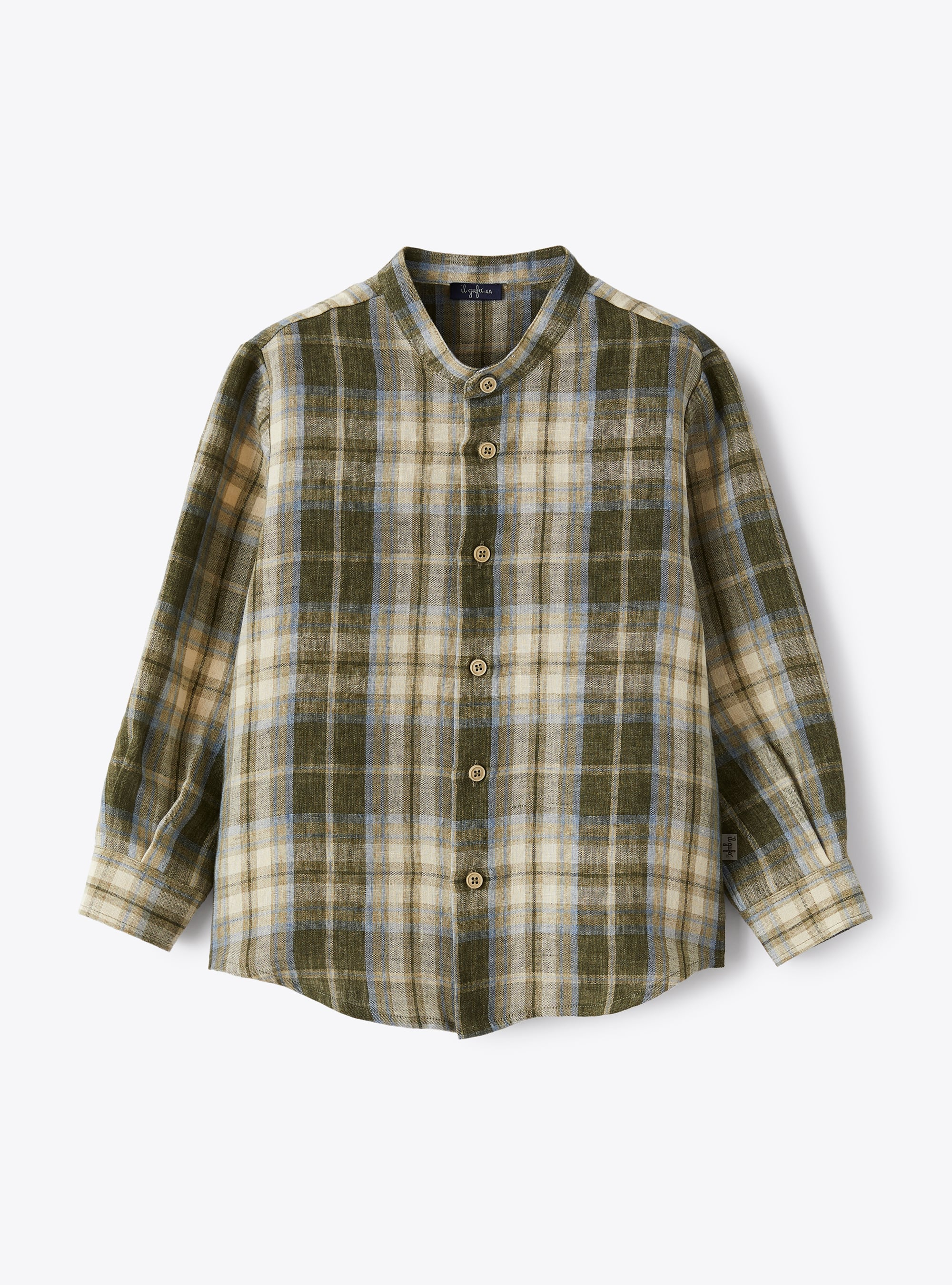 Mandarin-collar shirt in madras-patterned linen - Shirts - Il Gufo