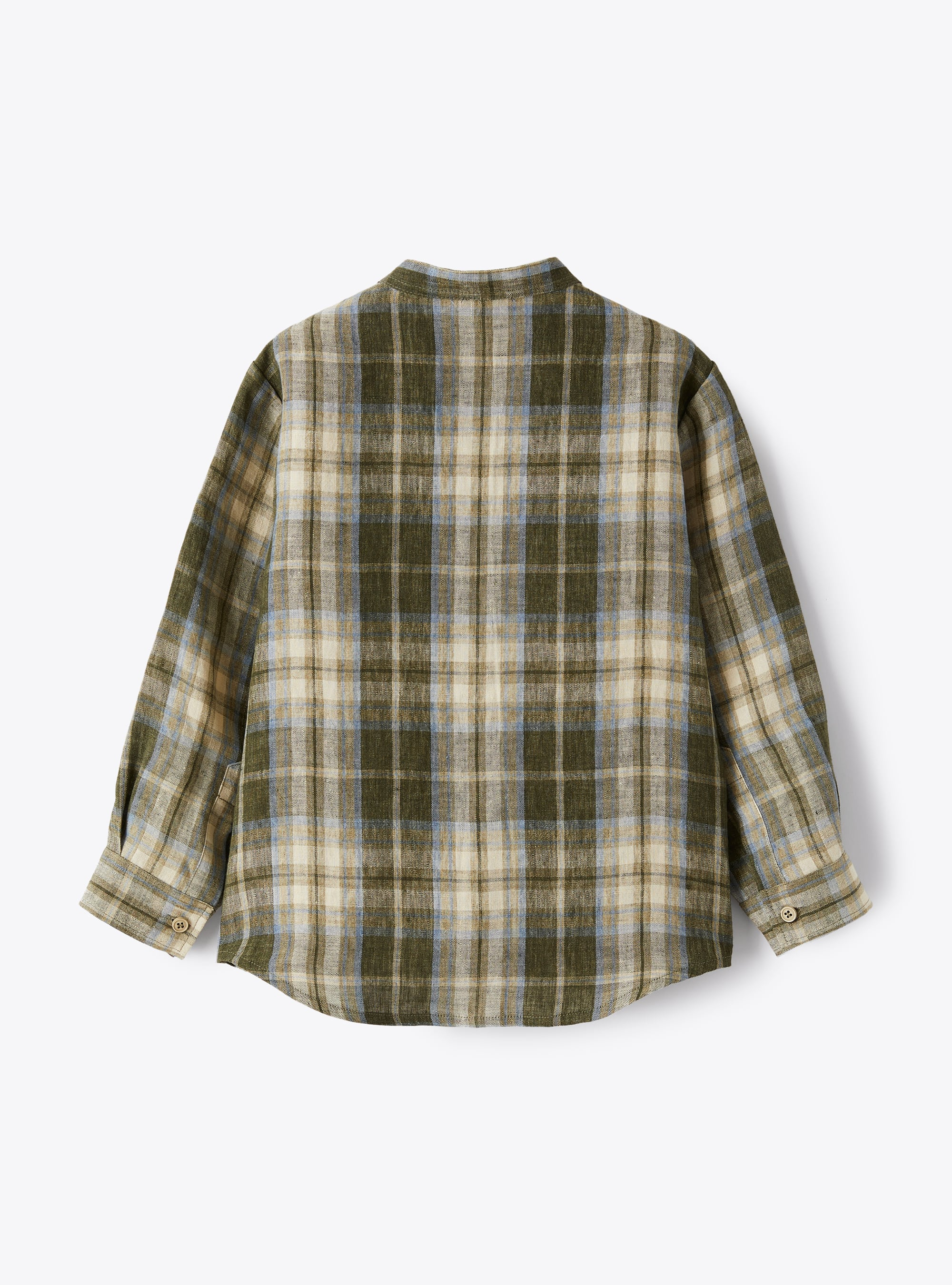Mandarin-collar shirt in madras-patterned linen - Green | Il Gufo