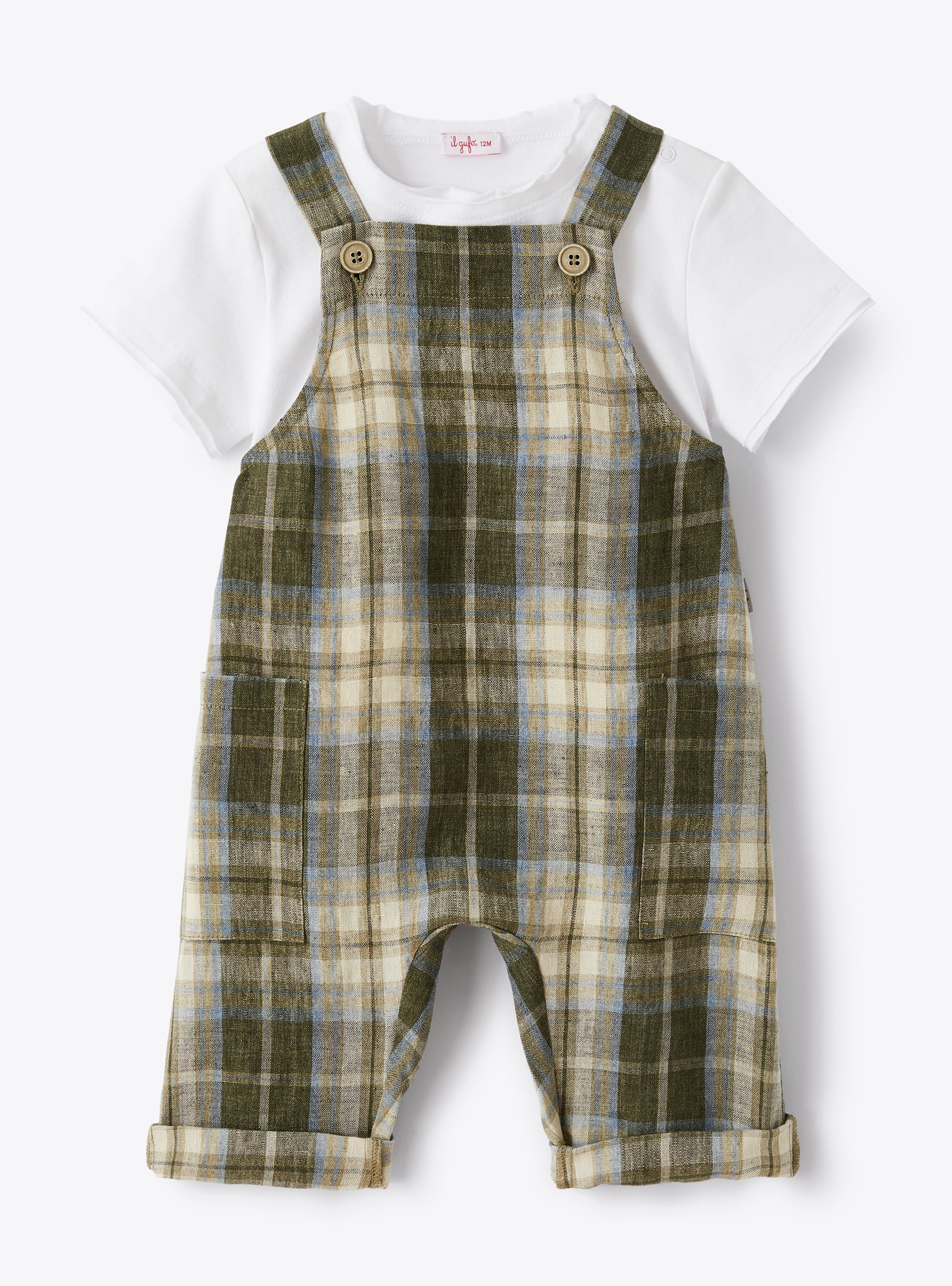 Dungaree set in madras-patterned linen - Two-piece sets - Il Gufo