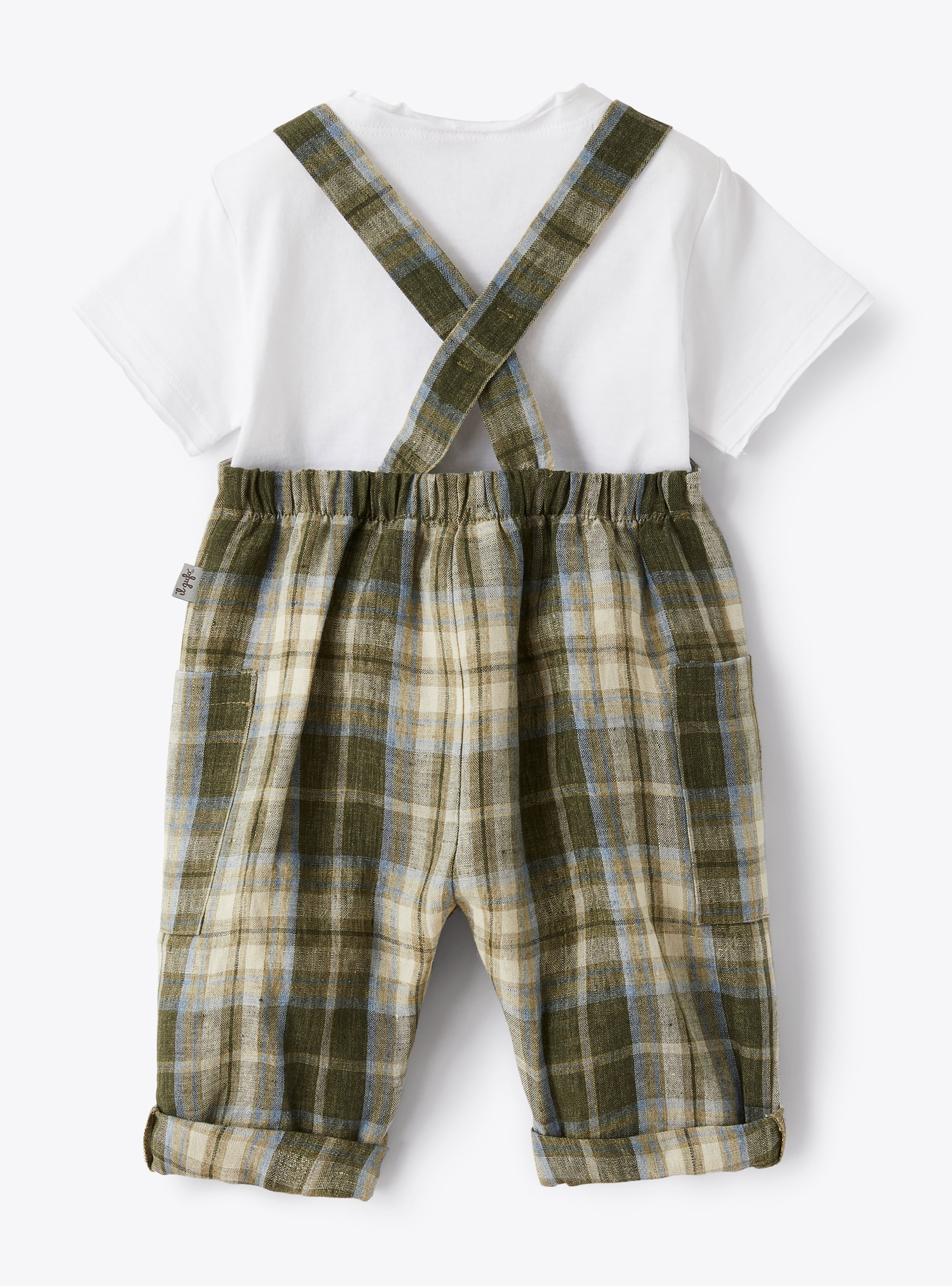 Dungaree set in madras-patterned linen - Green | Il Gufo