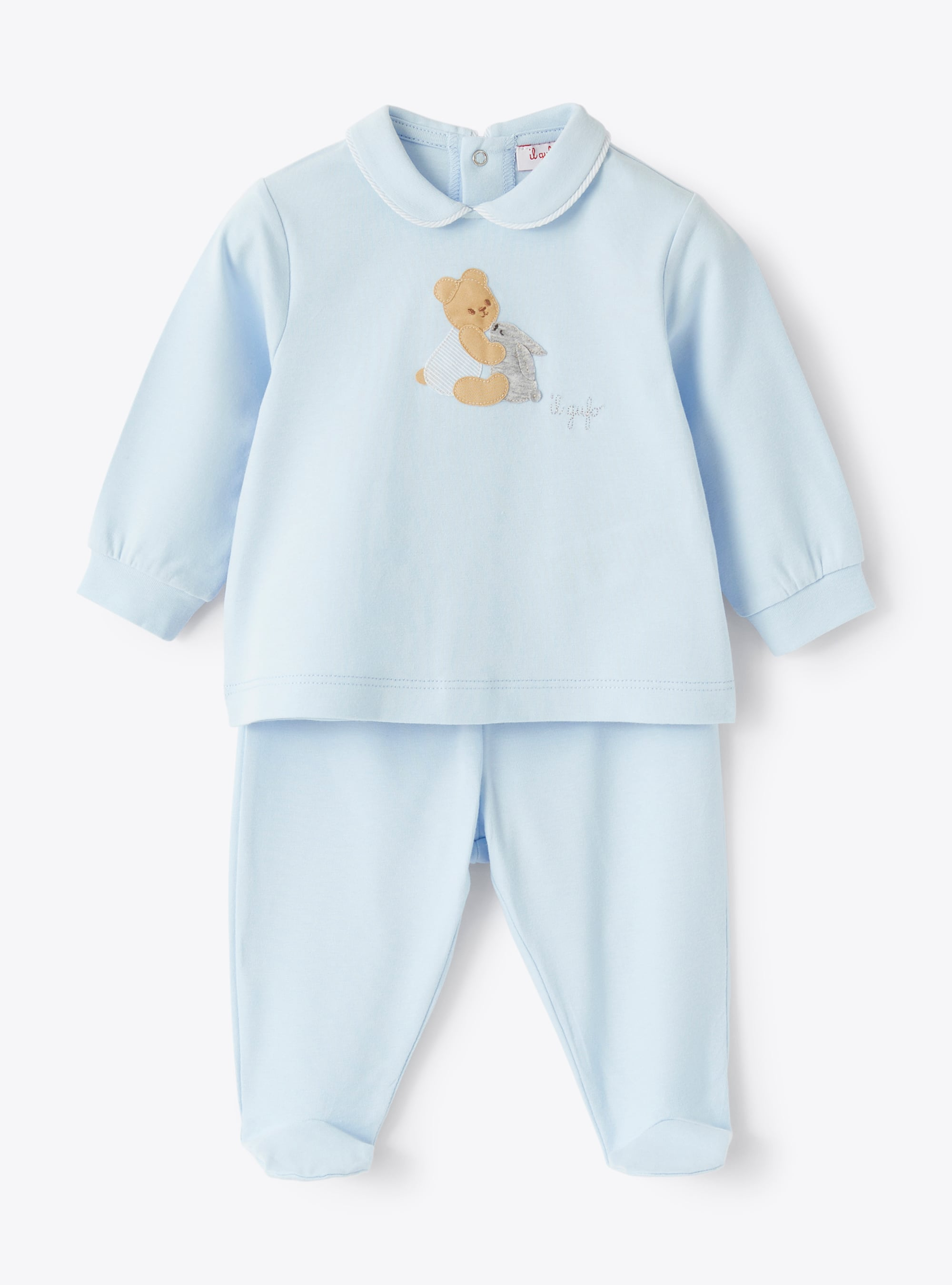 Romper suit in light blue with bear - Two-piece sets - Il Gufo