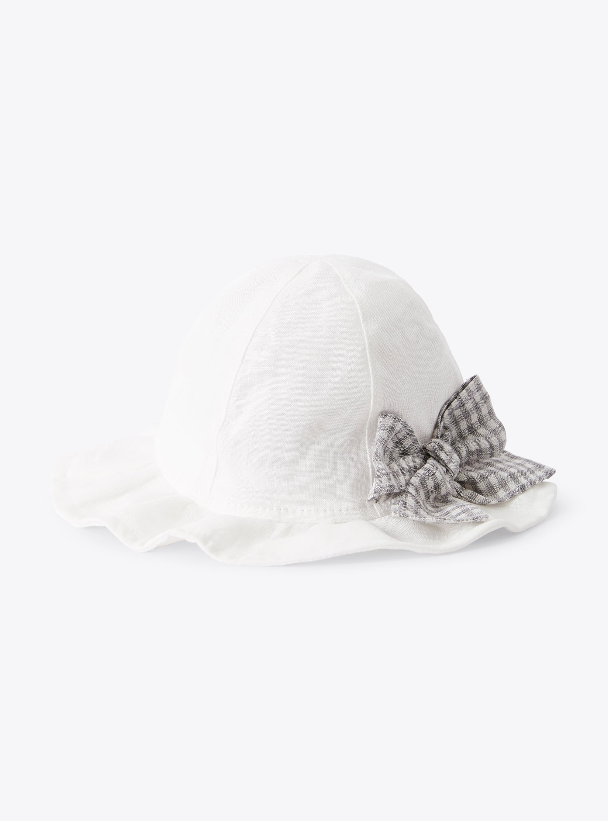 Linen hat with gingham-check bow - Accessories - Il Gufo