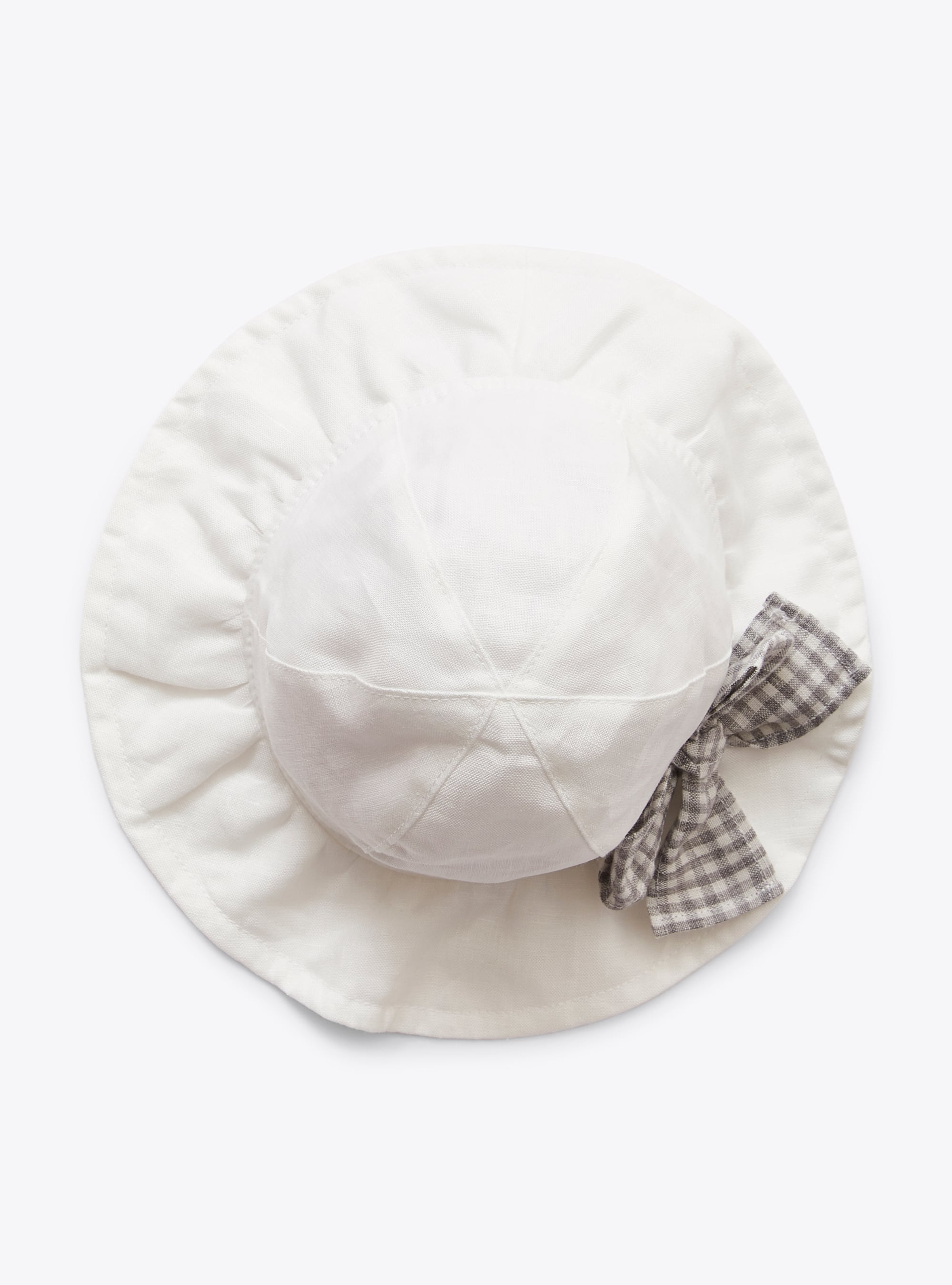 Linen hat with gingham-check bow - White | Il Gufo