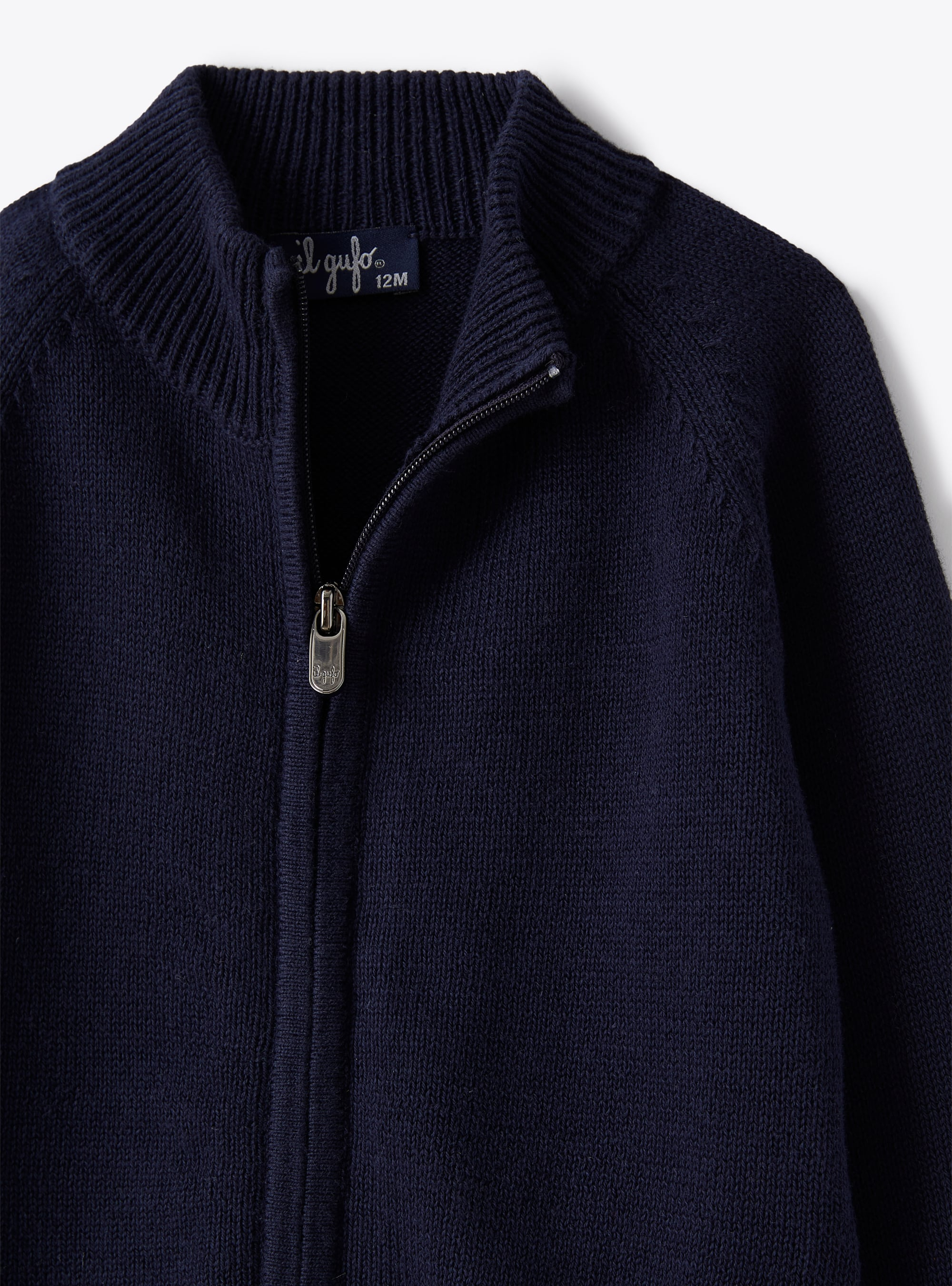 Cardigan in organic cotton with zip - Blue | Il Gufo