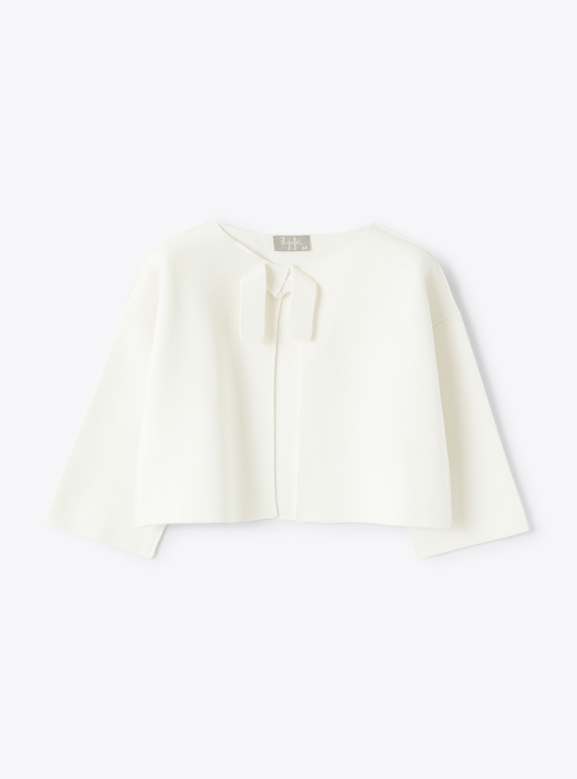 Cardigan in organic cotton with bow - White | Il Gufo
