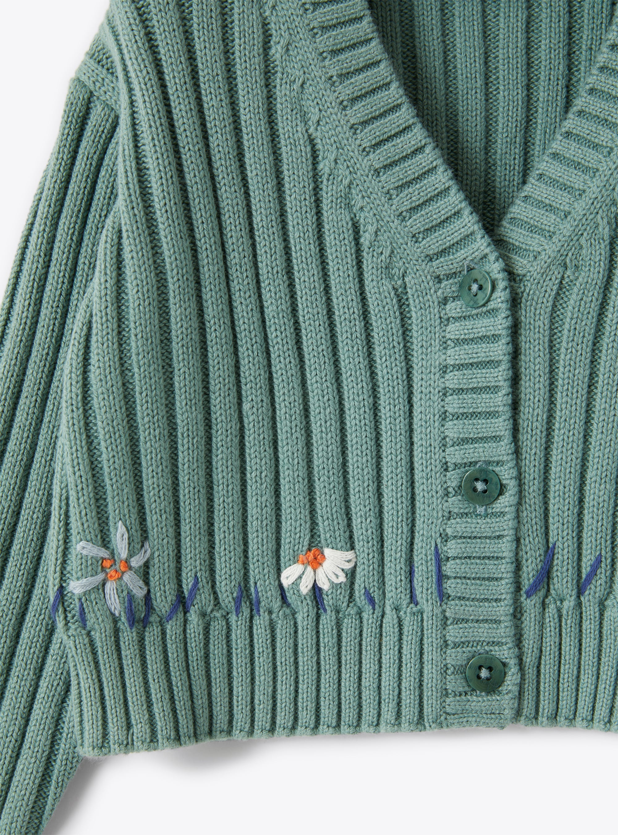 Cardigan in organic cotton with embroidered flowers - Green | Il Gufo