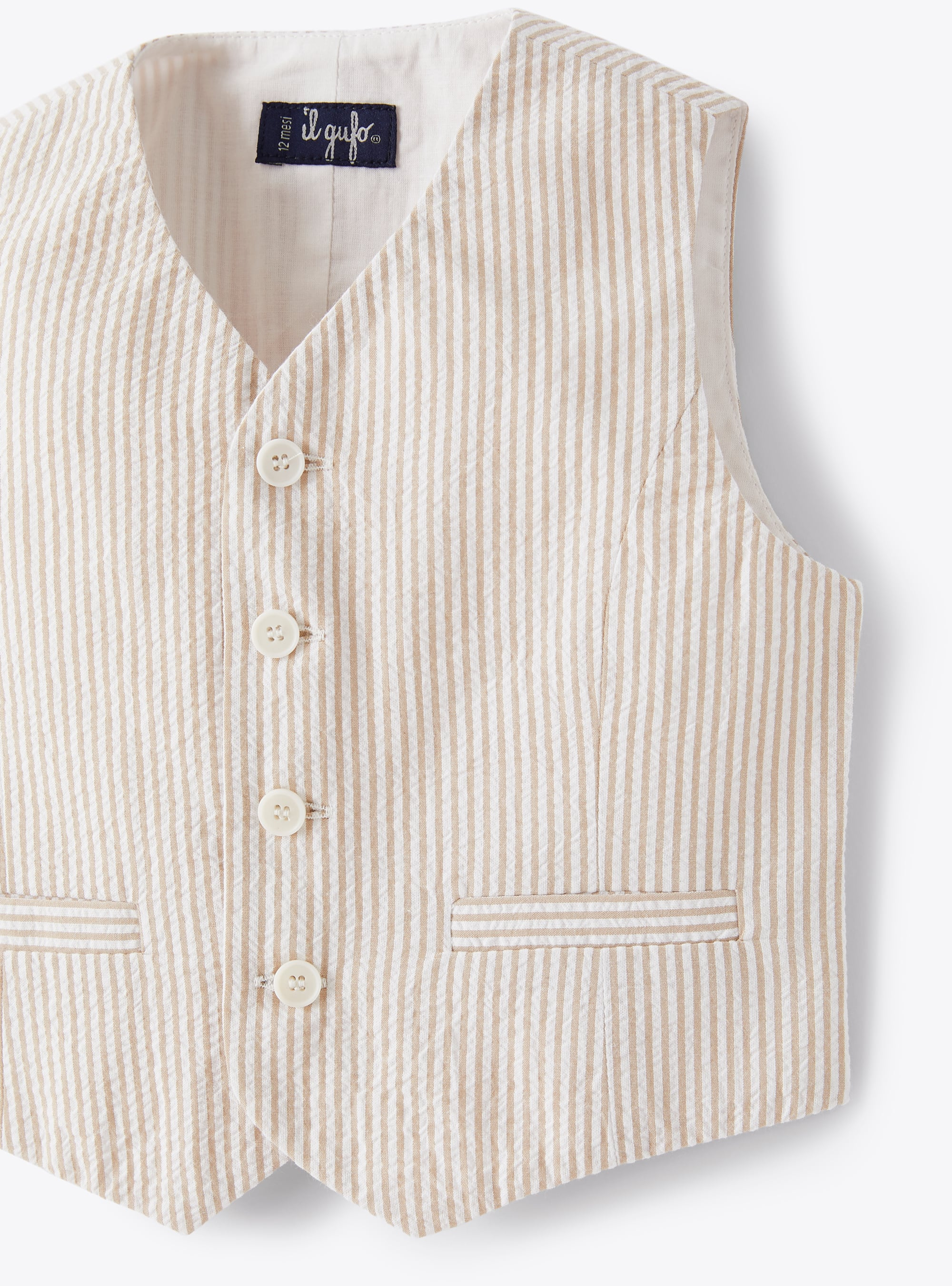 Waistcoat in beige-striped seersucker - Beige | Il Gufo