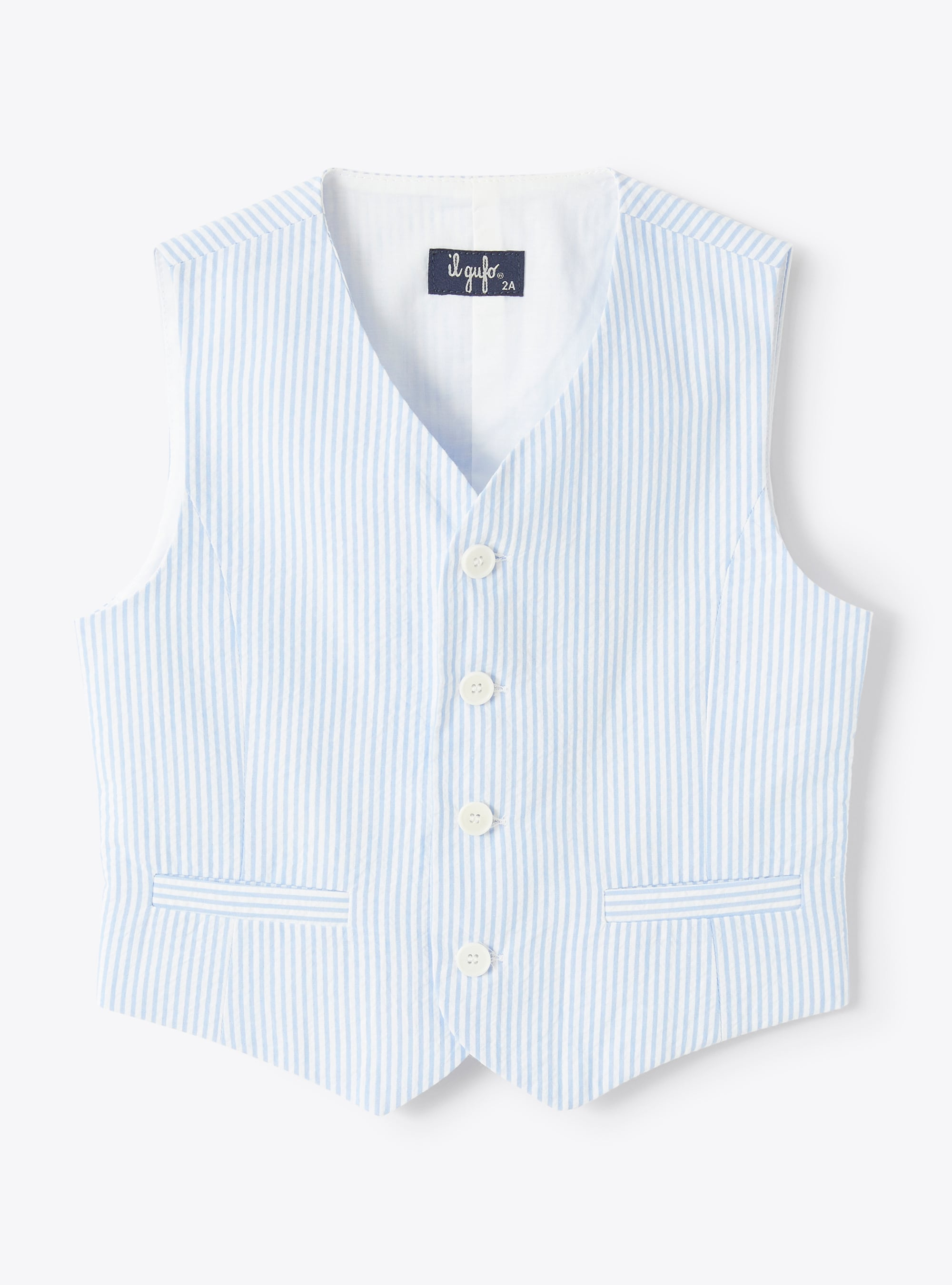 Waistcoat in light-blue-striped seersucker - Sweaters - Il Gufo