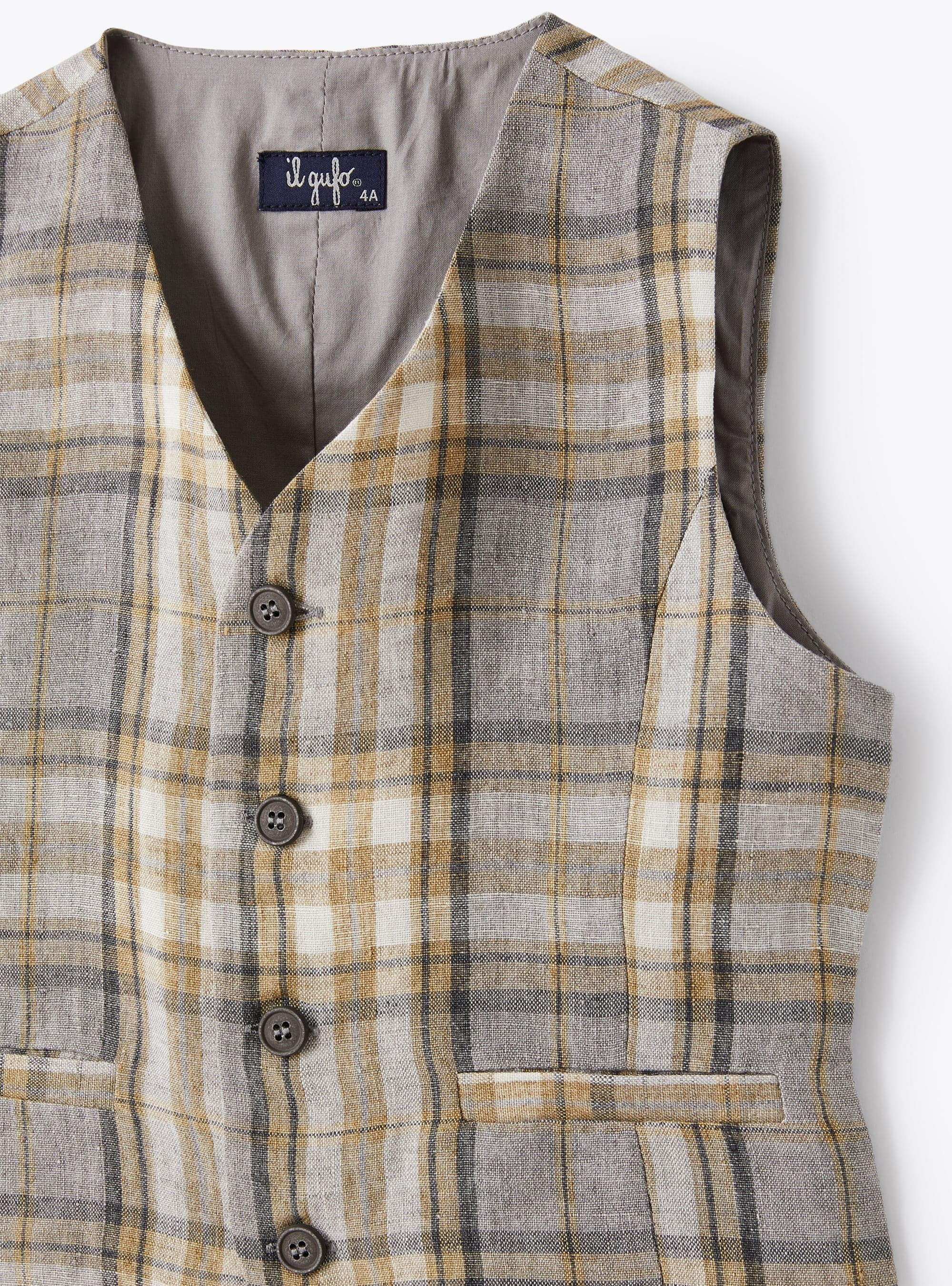 Waistcoat in madras-patterned linen - Beige | Il Gufo